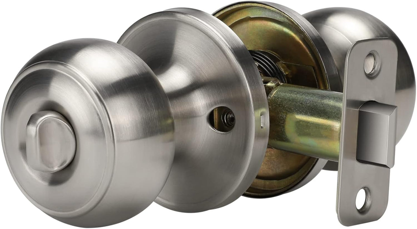 Brushed Nickel Interior Door Knobs - Privacy Bedroom Door Knobs - Silver Finish (1 Pack)