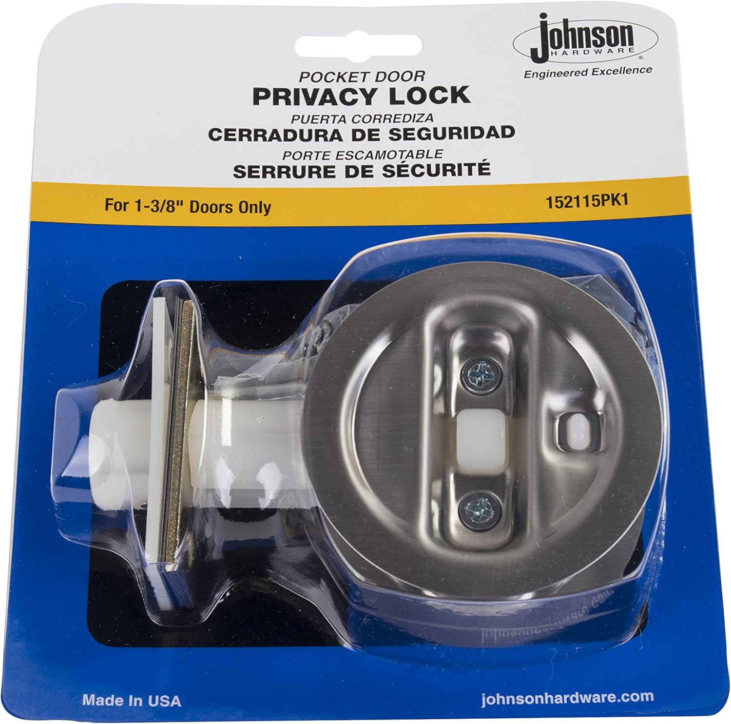 Brushed Nickel Pocket Door Privacy Lock by Johnson Hardware - Stylish and Secure Locking Solution for Pocket Doors - WildKart