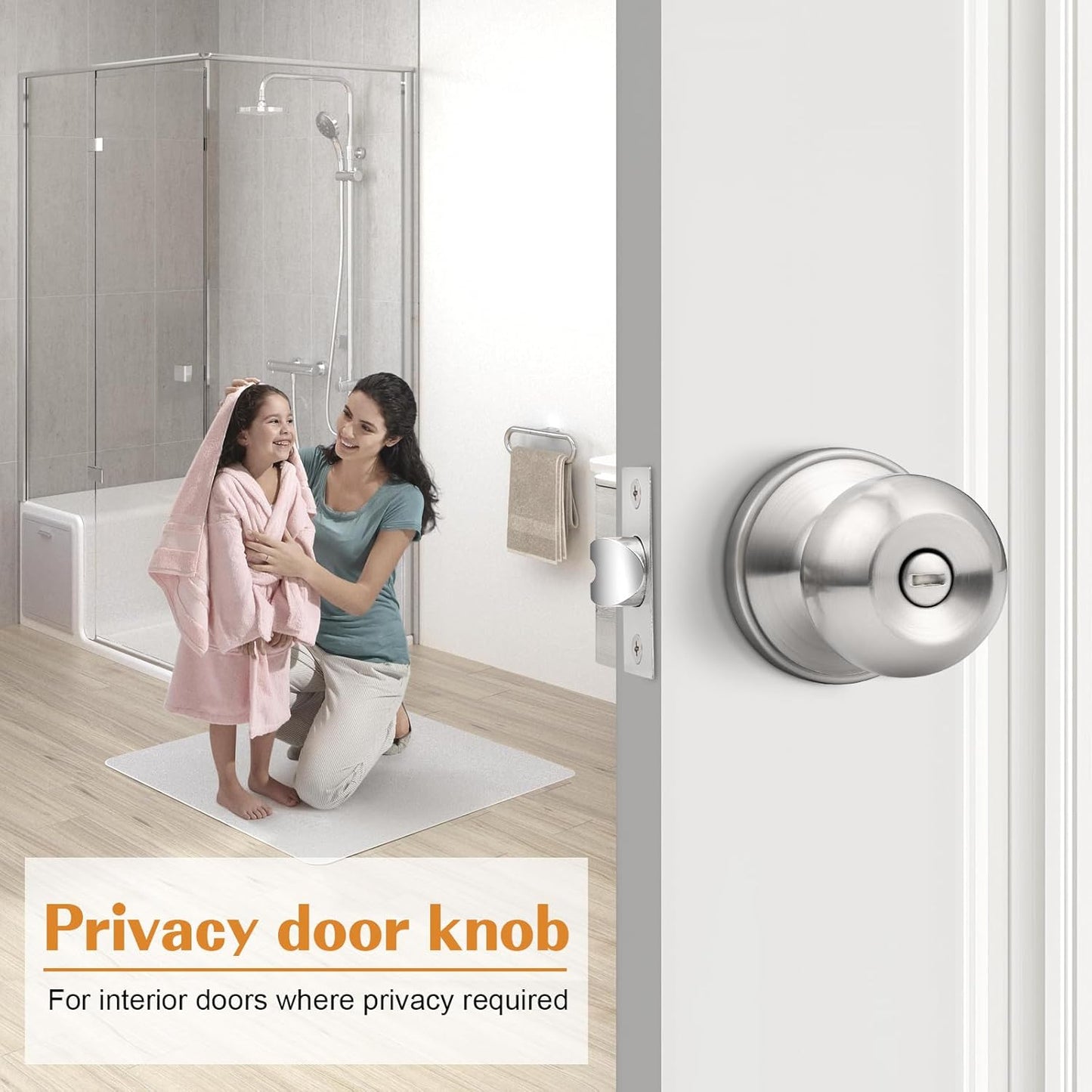Brushed Nickel Privacy Door Knob for Bathroom/Bedroom - Keyless Interior Lock by Probrico