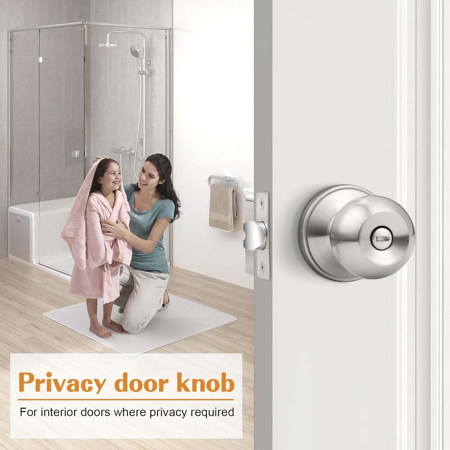 Brushed Nickel Privacy Door Knob for Bathroom/Bedroom - Keyless Interior Lock by Probrico