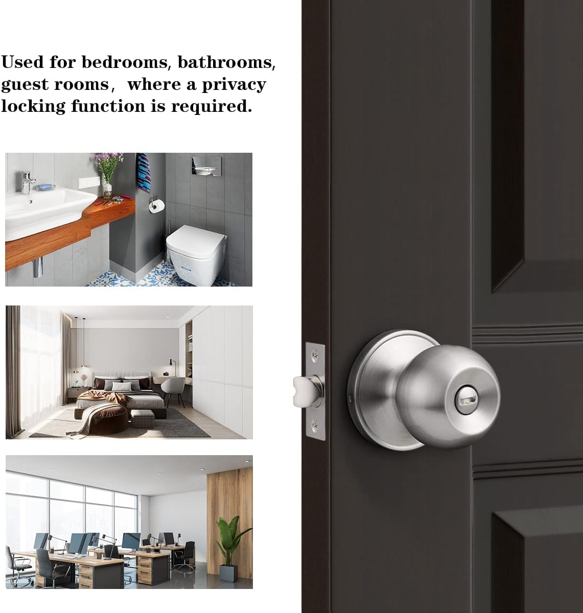 Brushed Nickel Privacy Door Knob for Bathroom/Bedroom - Keyless Interior Lock by Probrico