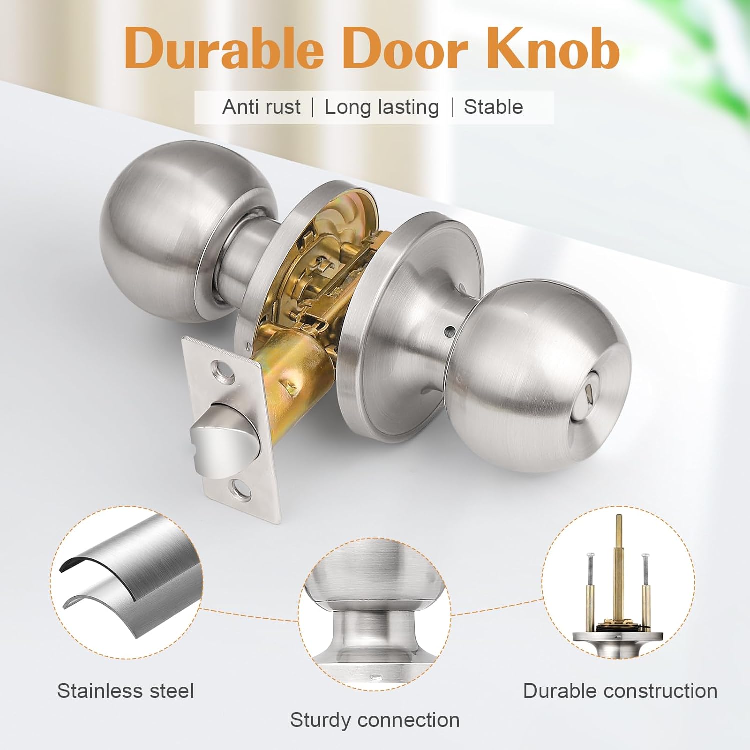 Brushed Nickel Privacy Door Knob for Bathroom/Bedroom - Keyless Interior Lock by Probrico