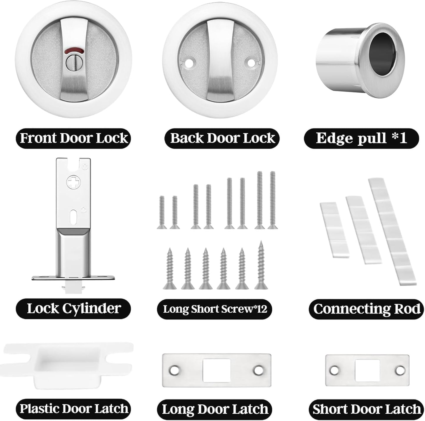 Brushed Nickel Privacy Pocket Door Lock with 2 3/4" Backset - Ideal for Bathroom/Bedroom - Pocket Door Handle with Indicators