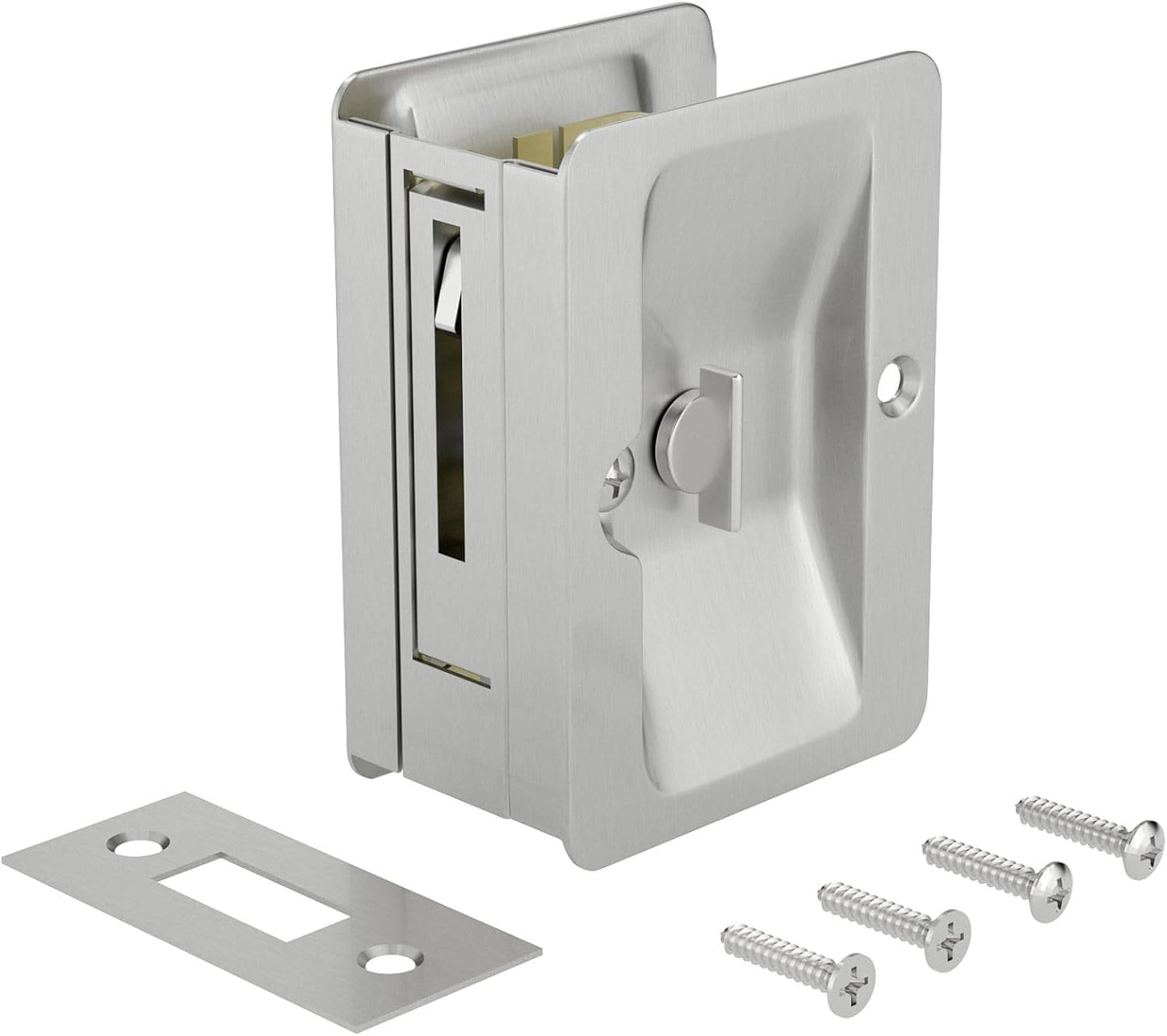 Brushed Nickel Rectangular Privacy Lock Pocket Door Pull - Richelieu Hardware 1701NBPSBC 3 1/4 in (82 mm) - WildKart