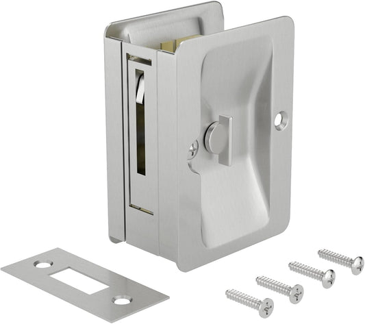 Brushed Nickel Rectangular Privacy Lock Pocket Door Pull - Richelieu Hardware 1701NBPSBC 3 1/4 in (82 mm) - WildKart