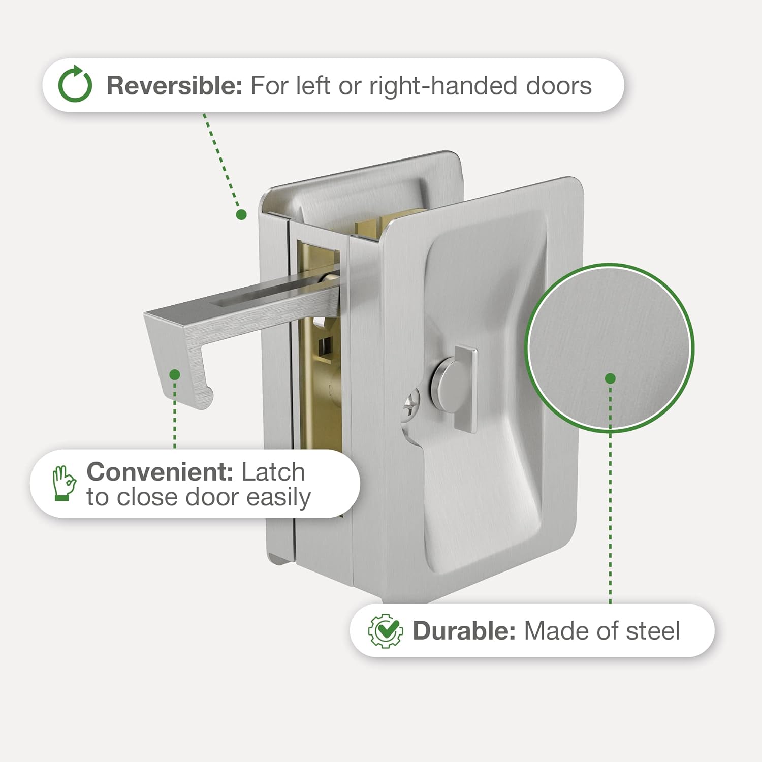 Brushed Nickel Rectangular Privacy Lock Pocket Door Pull - Richelieu Hardware 1701NBPSBC 3 1/4 in (82 mm) - WildKart