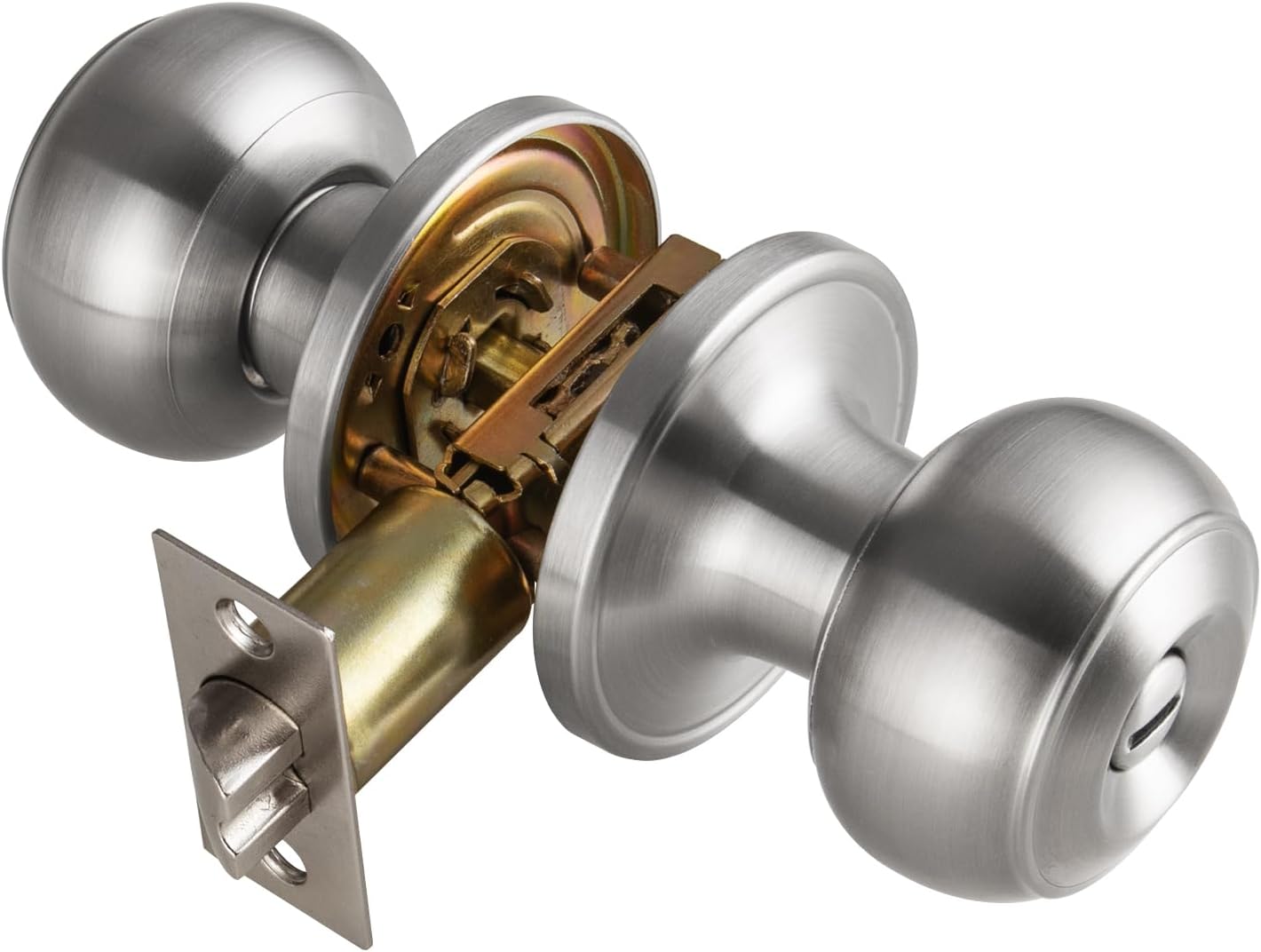 Brushed Nickel Round Privacy Door Knob Set for Interior Doors - Keyless Lock for Bathroom and Bedroom