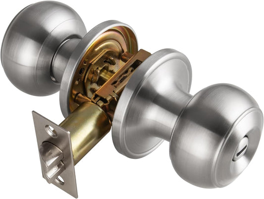 Brushed Nickel Round Privacy Door Knob Set for Interior Doors - Keyless Lock for Bathroom and Bedroom
