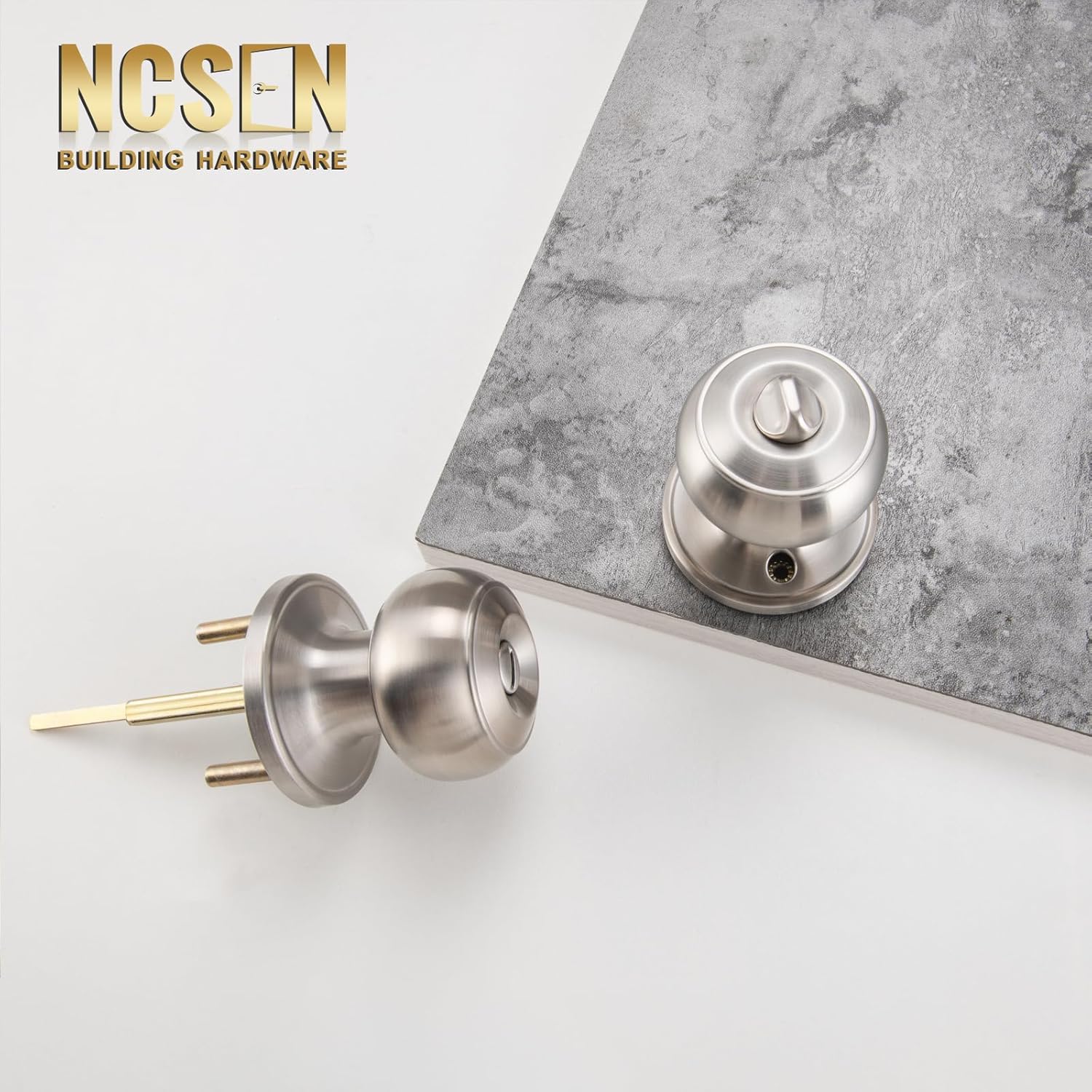 Brushed Nickel Round Privacy Door Knob Set for Interior Doors - Keyless Lock for Bathroom and Bedroom