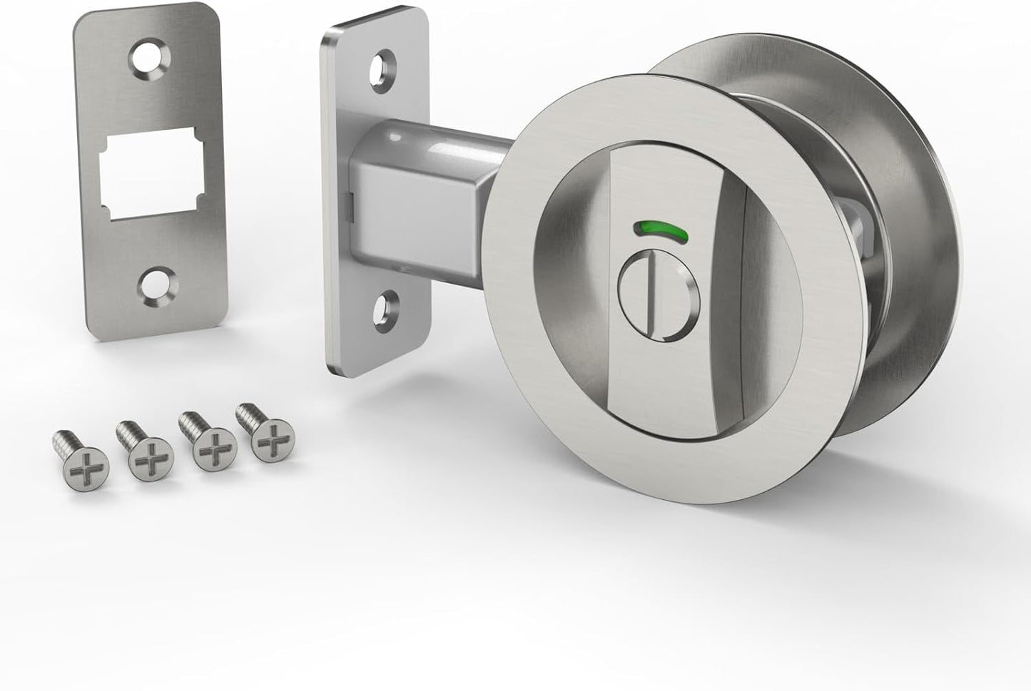 Brushed Nickel Round Privacy Pocket Door Lock with Color Coded Indicators for Bathroom - Heavy Duty Bed/Bath Hardware Replacement - WildKart