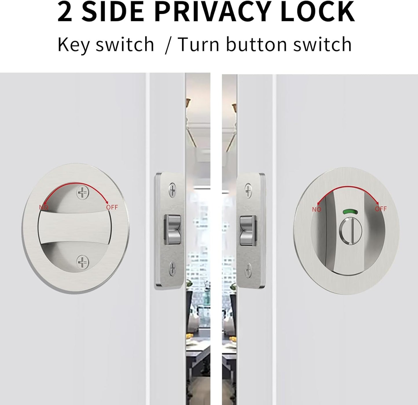 Brushed Nickel Round Privacy Pocket Door Lock with Color Coded Indicators for Bathroom - Heavy Duty Bed/Bath Hardware Replacement - WildKart