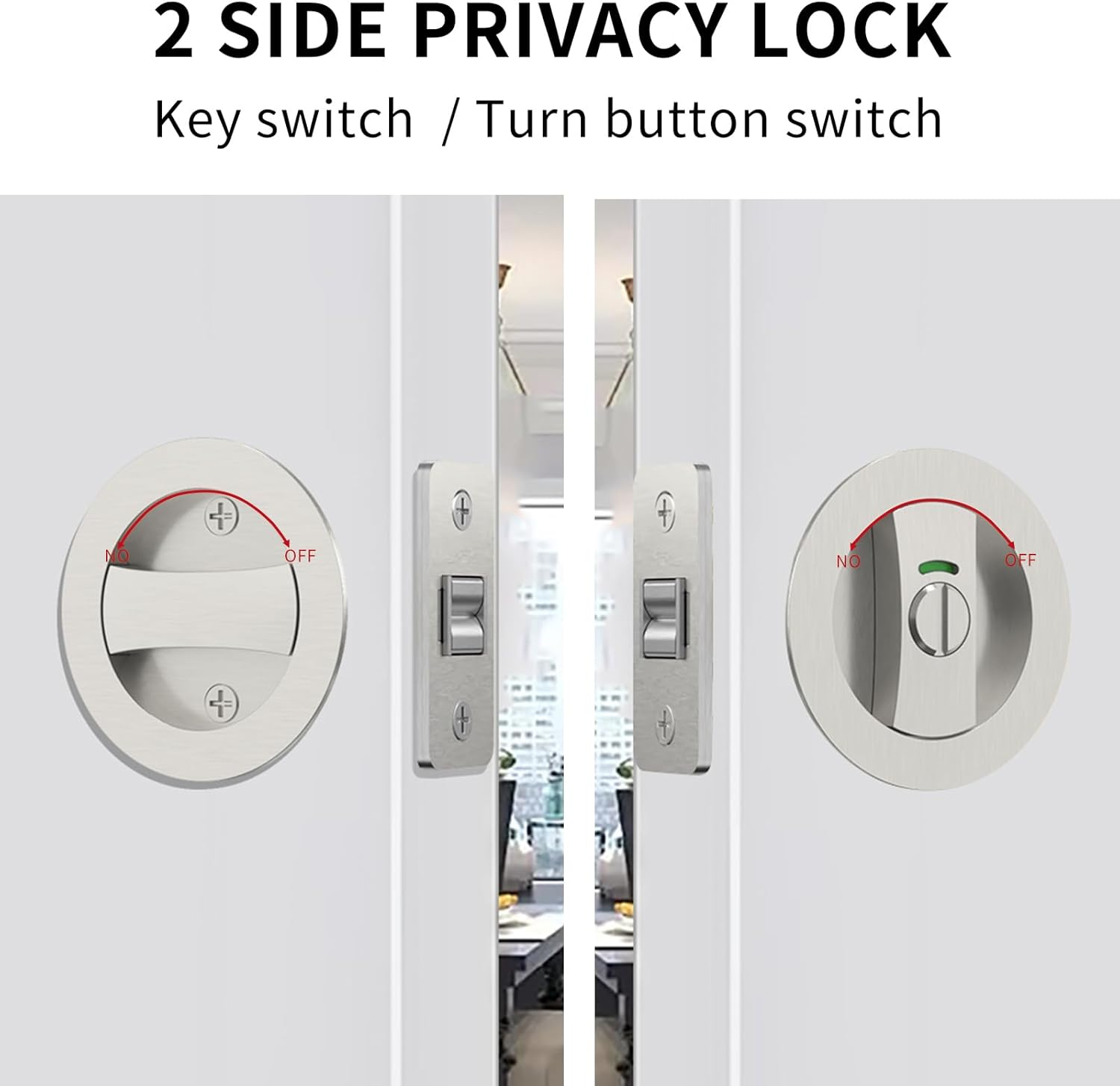 Brushed Nickel Round Privacy Pocket Door Lock with Color Coded Indicators for Bathroom - Heavy Duty Bed/Bath Hardware Replacement - WildKart
