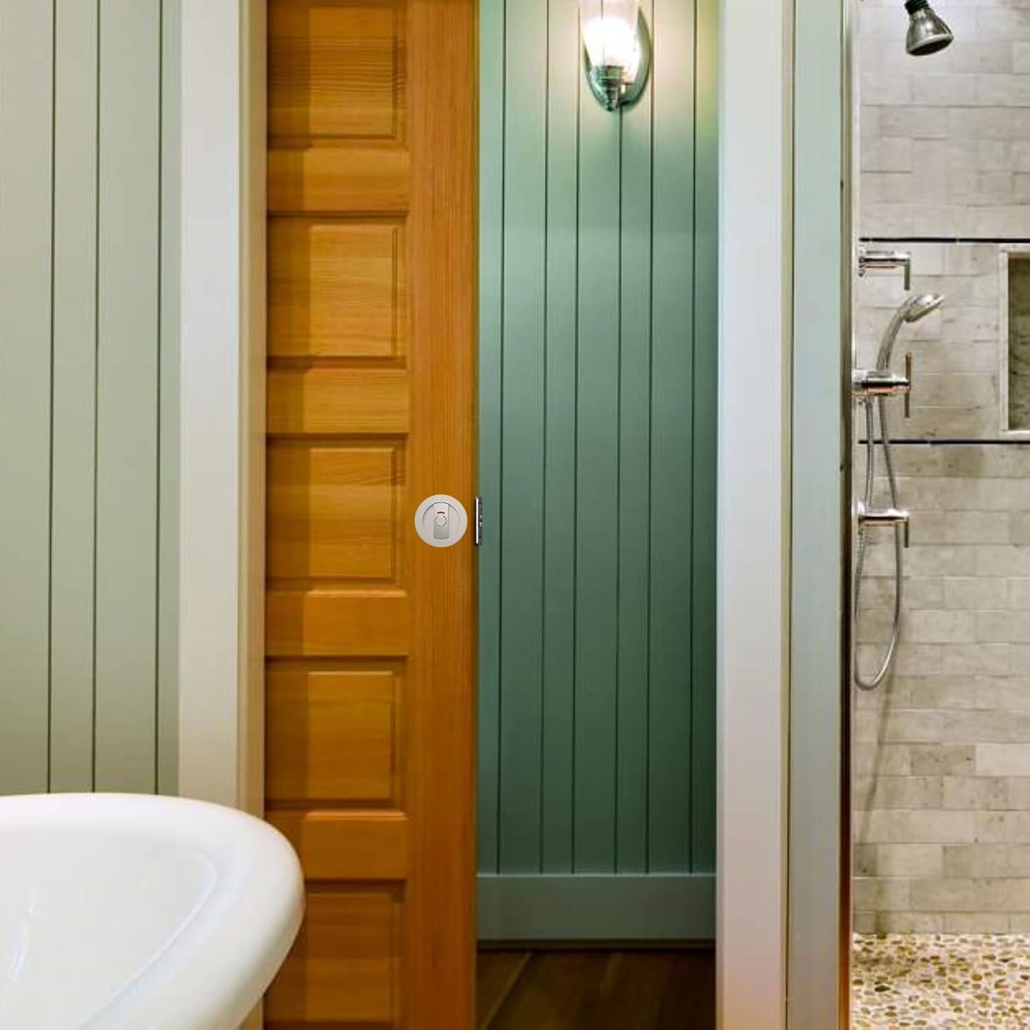 Brushed Nickel Round Privacy Pocket Door Lock with Color Coded Indicators for Bathroom - Heavy Duty Bed/Bath Hardware Replacement - WildKart