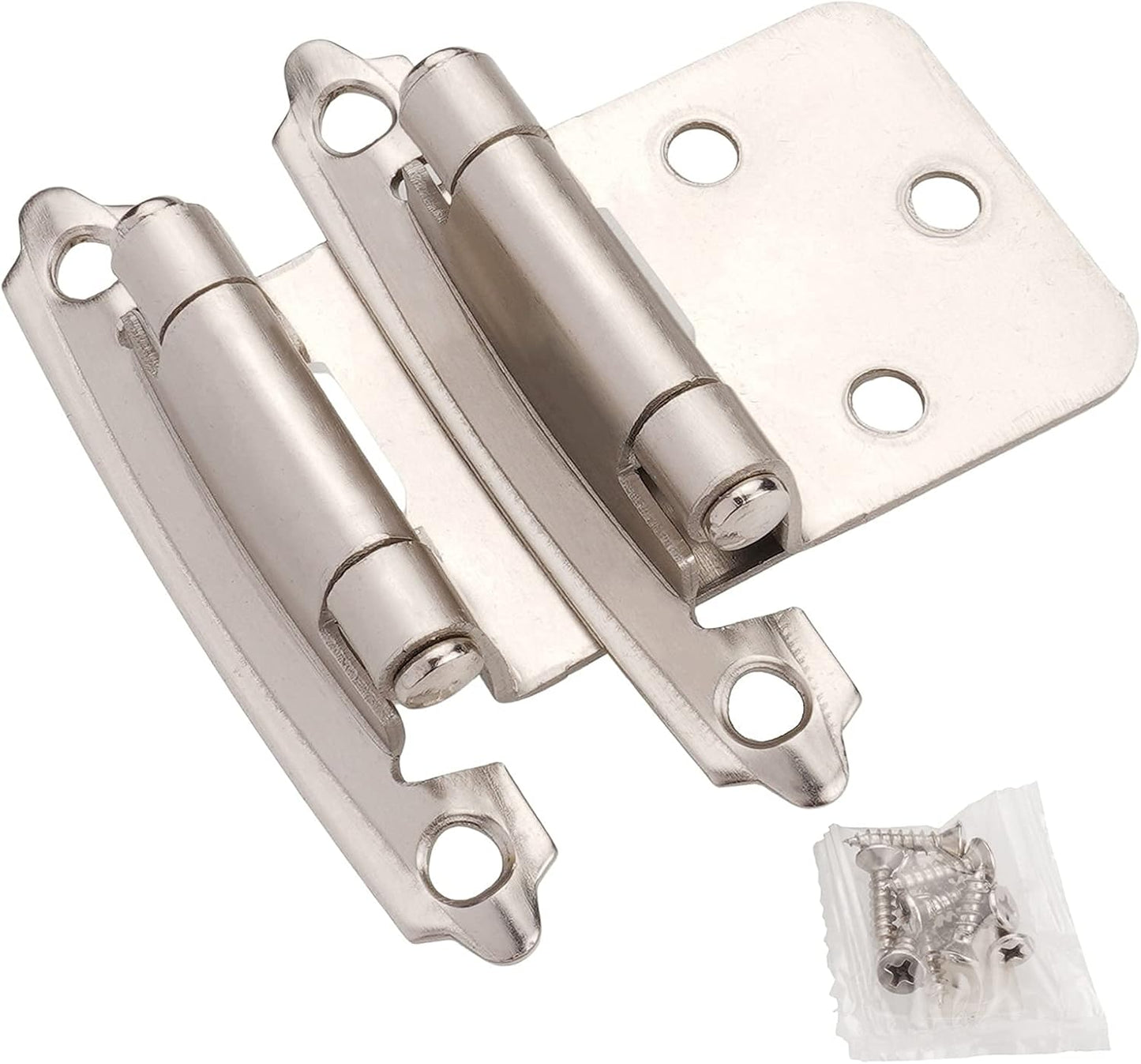 Brushed Nickel Self-Closing Cabinet Hinges for Kitchen Cabinets - 1/2" Overlay (25 Pair) - WildKart