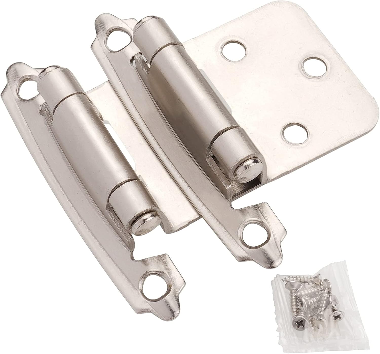 Brushed Nickel Self-Closing Cabinet Hinges for Kitchen Cabinets - 1/2" Overlay (25 Pair) - WildKart