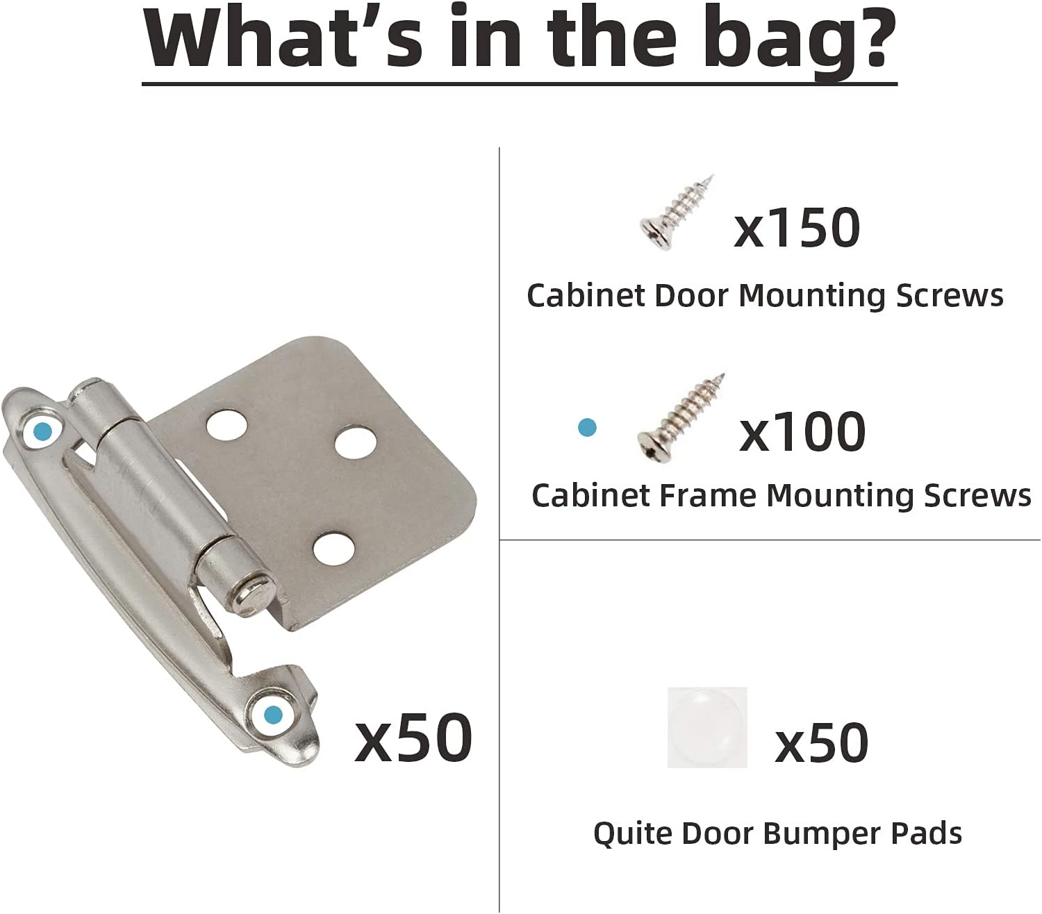 Brushed Nickel Self-Closing Cabinet Hinges for Kitchen Cabinets - 1/2" Overlay (25 Pair) - WildKart