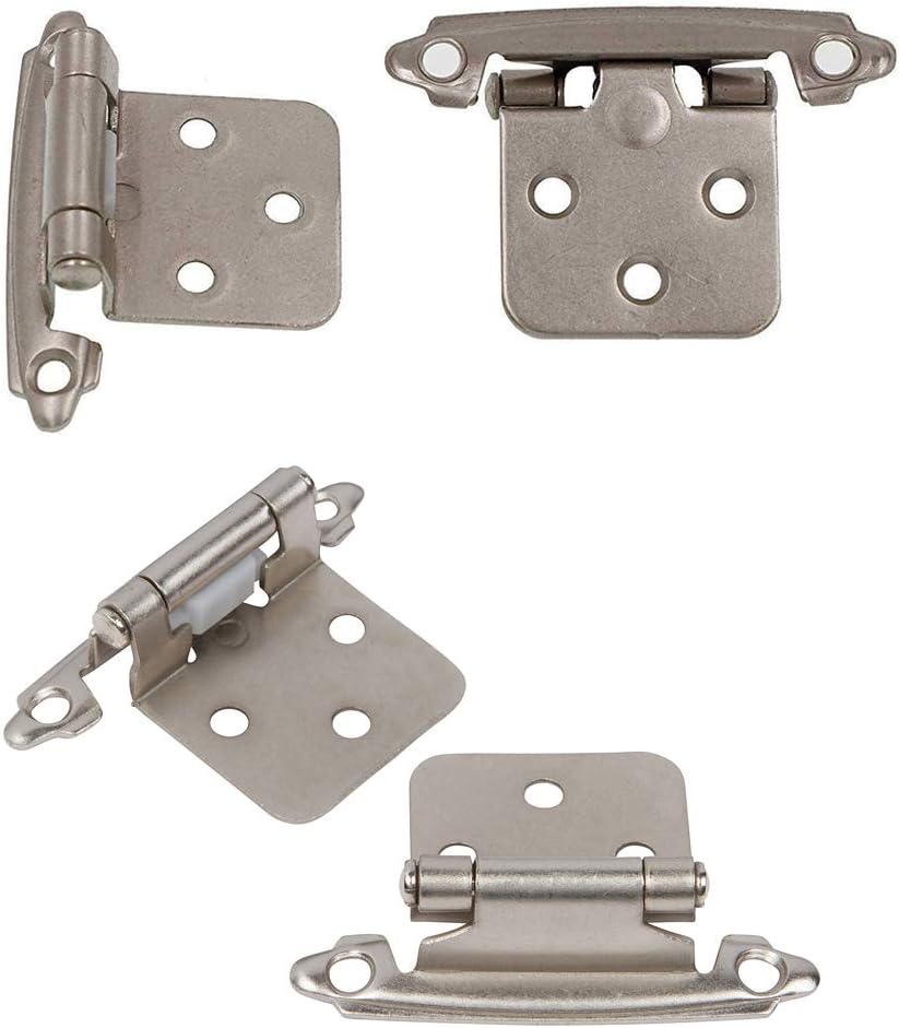 Brushed Nickel Self-Closing Cabinet Hinges for Kitchen Cabinets - 1/2" Overlay (25 Pair) - WildKart