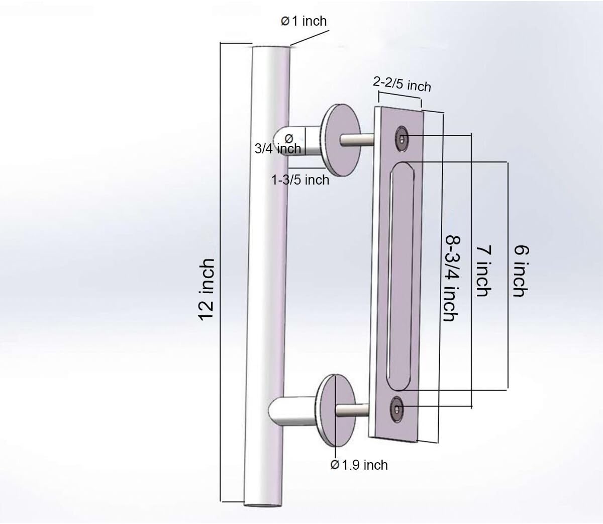 Brushed Nickel Sliding Barn Door Handle and Flush Pull Set - Heavy Duty Stainless Steel Hardware - 1 Pack - 12" - Goldenwarm