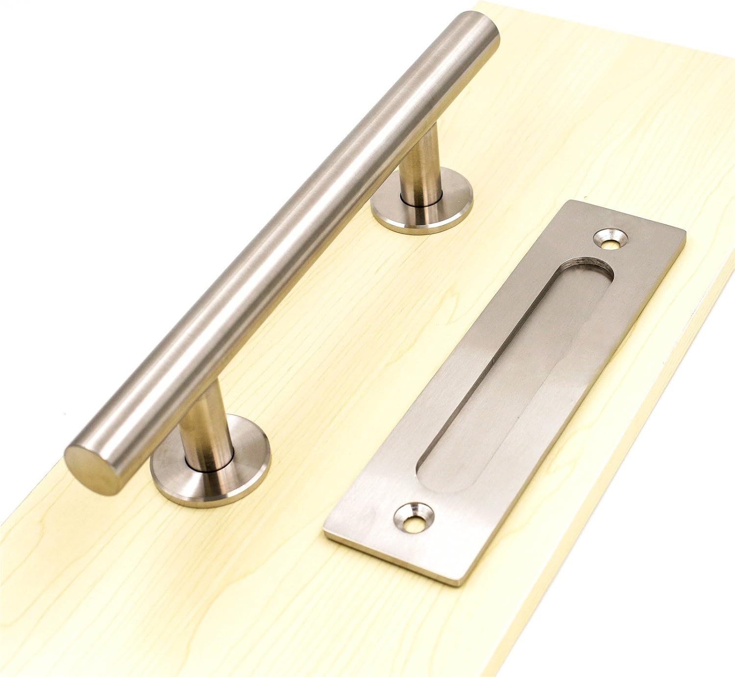 Brushed Nickel Sliding Barn Door Handle and Flush Pull Set - Heavy Duty Stainless Steel Hardware - 1 Pack - 12" - Goldenwarm