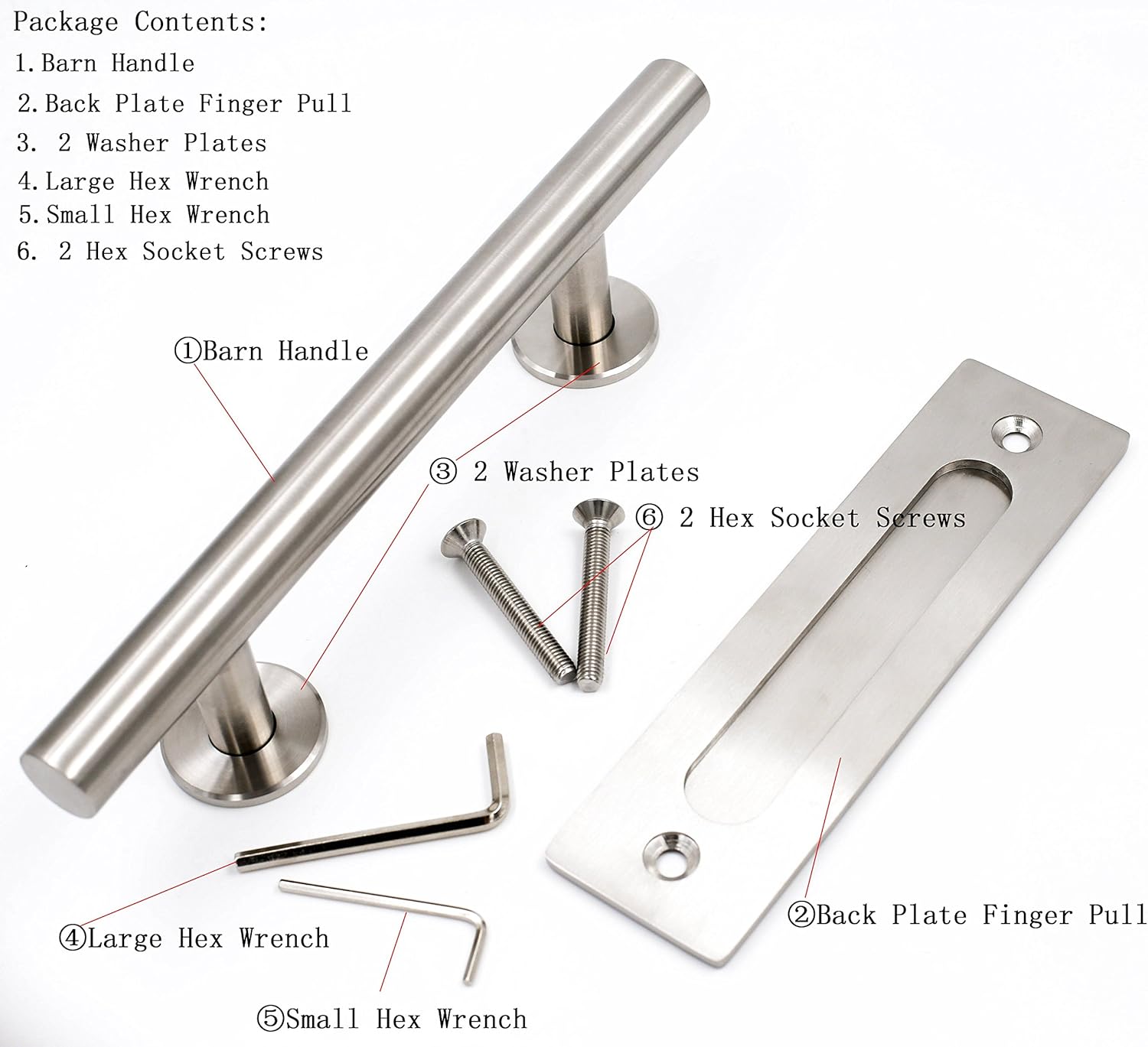 Brushed Nickel Sliding Barn Door Handle and Flush Pull Set - Heavy Duty Stainless Steel Hardware - 1 Pack - 12" - Goldenwarm