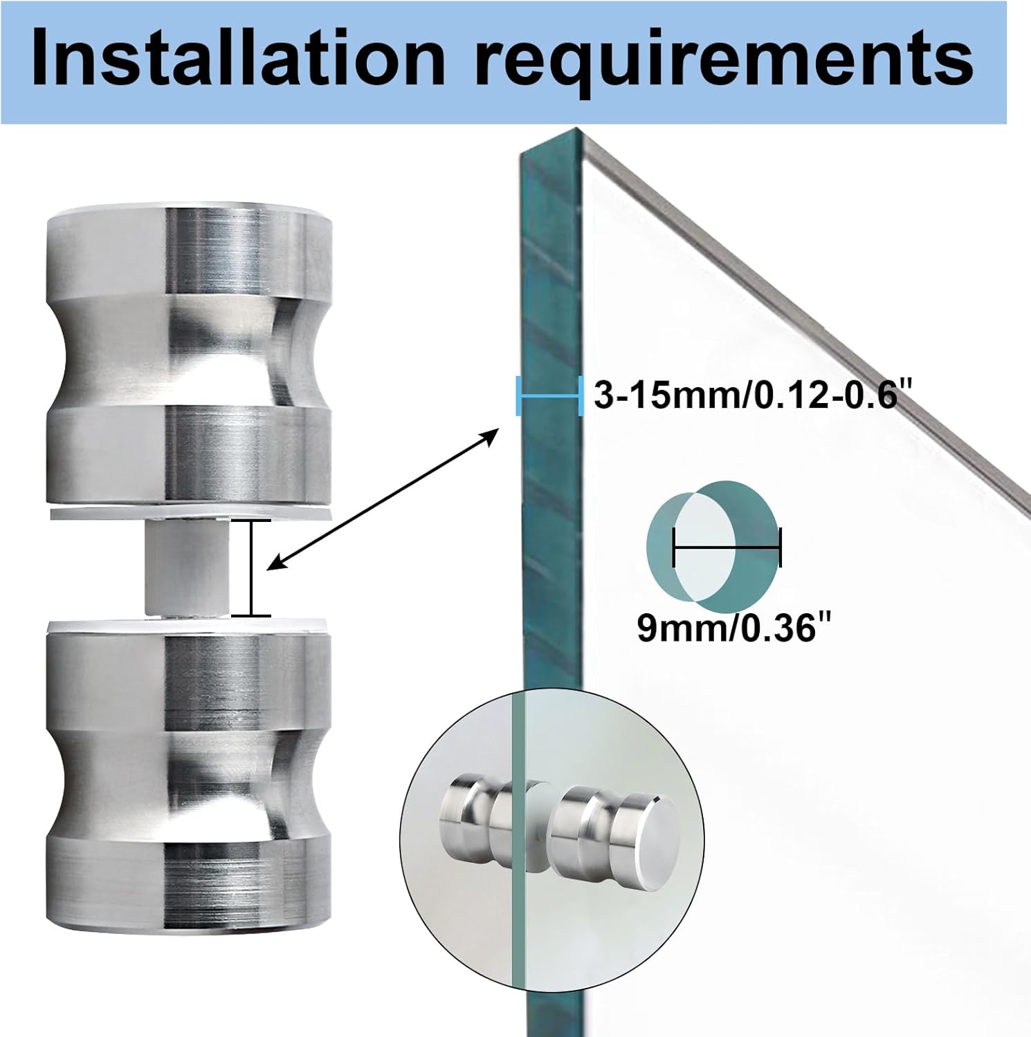 Brushed Nickel Stainless Steel Shower Glass Door Handle - Replacement Knob for Sliding Doors - Solid SUS304 Double Side Pull Hardware