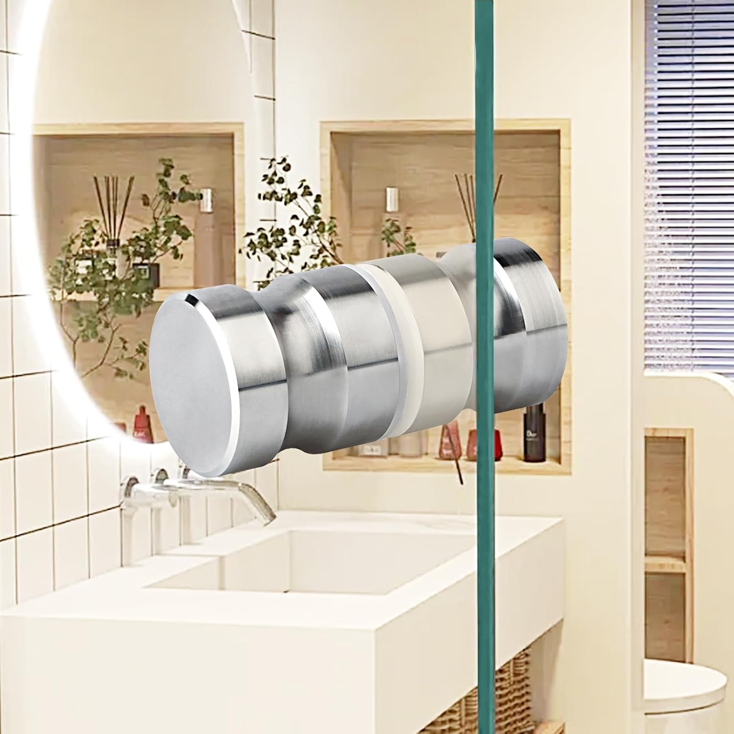 Brushed Nickel Stainless Steel Shower Glass Door Handle - Replacement Knob for Sliding Doors - Solid SUS304 Double Side Pull Hardware