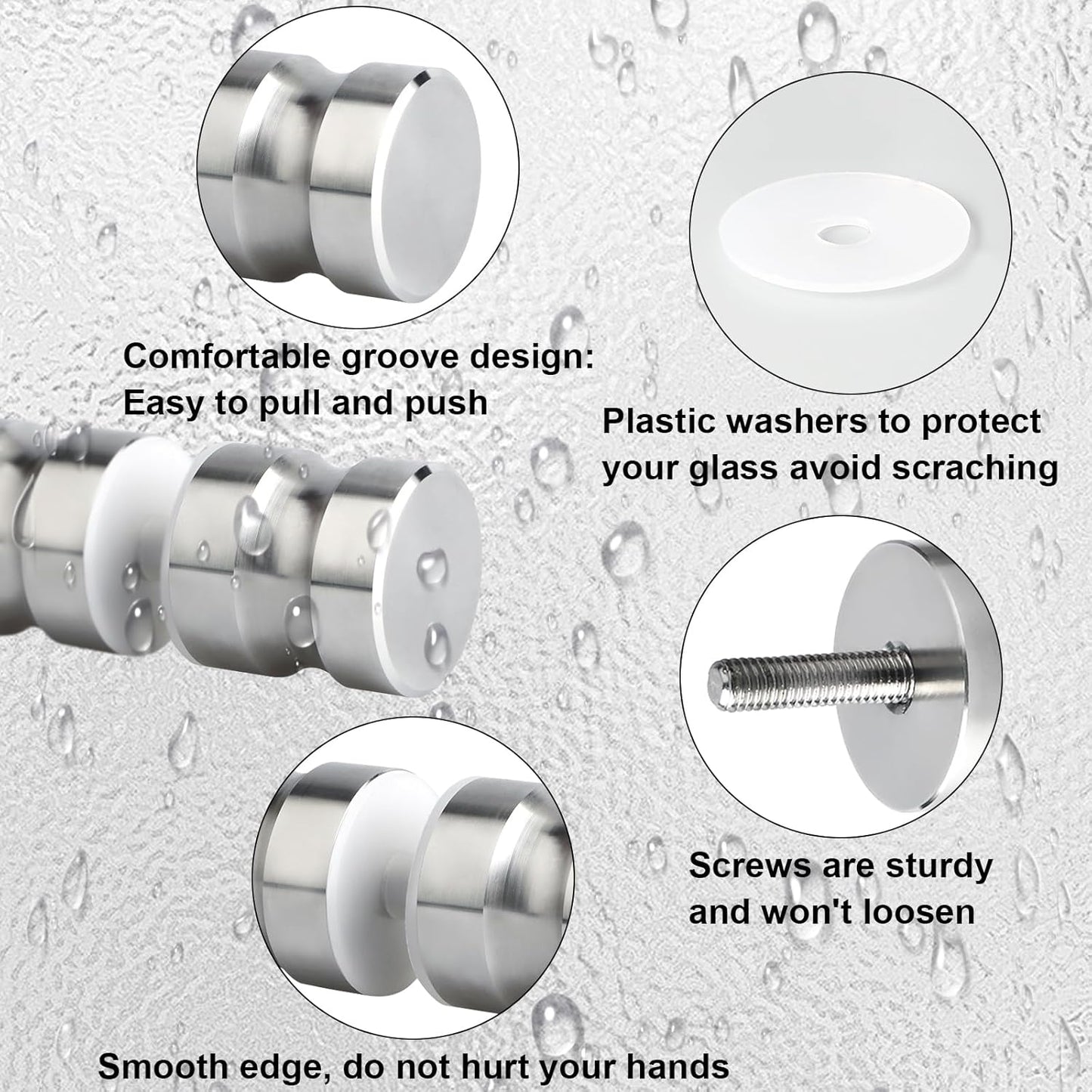 Brushed Nickel Stainless Steel Shower Glass Door Handle - Replacement Knob for Sliding Doors - Solid SUS304 Double Side Pull Hardware