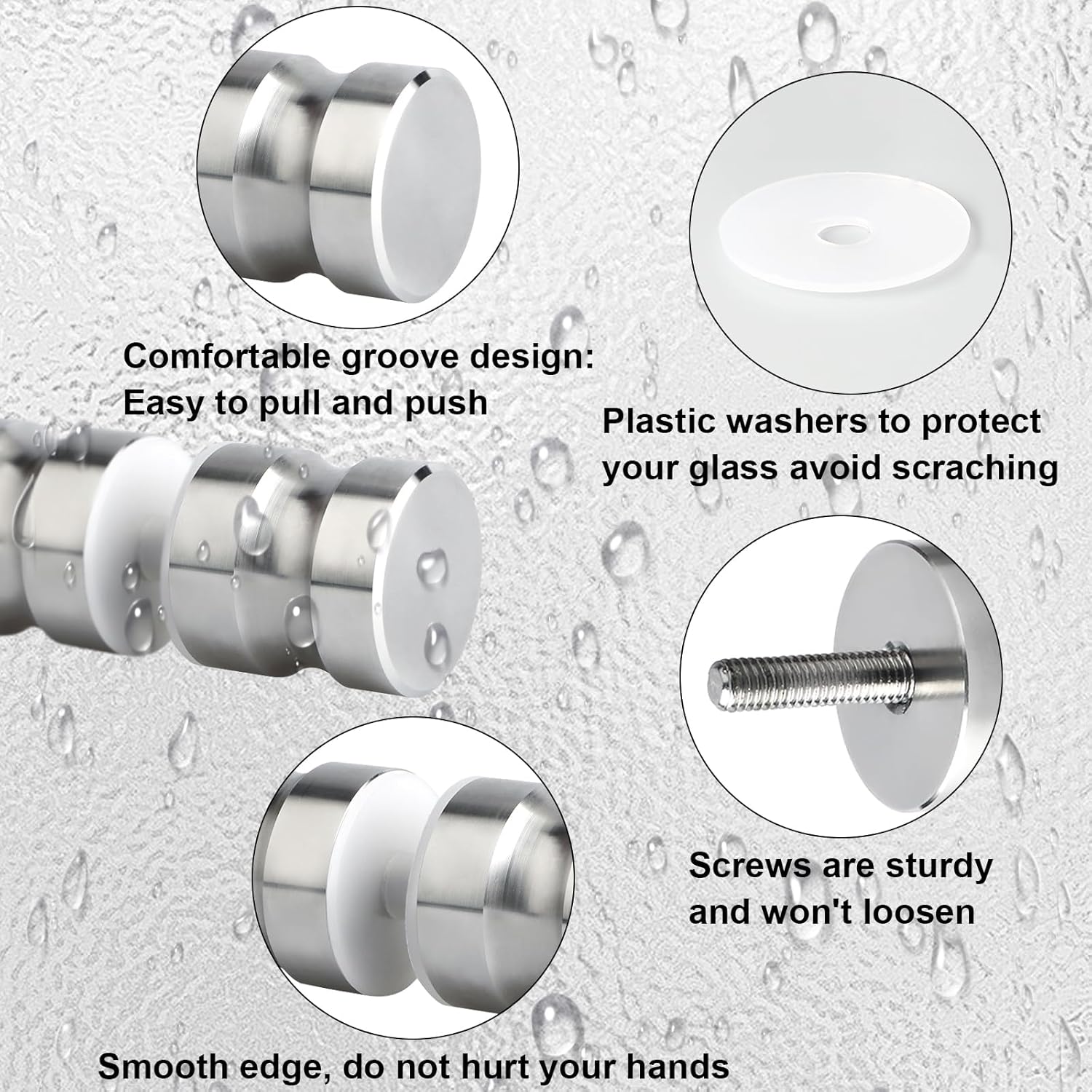 Brushed Nickel Stainless Steel Shower Glass Door Handle - Replacement Knob for Sliding Doors - Solid SUS304 Double Side Pull Hardware