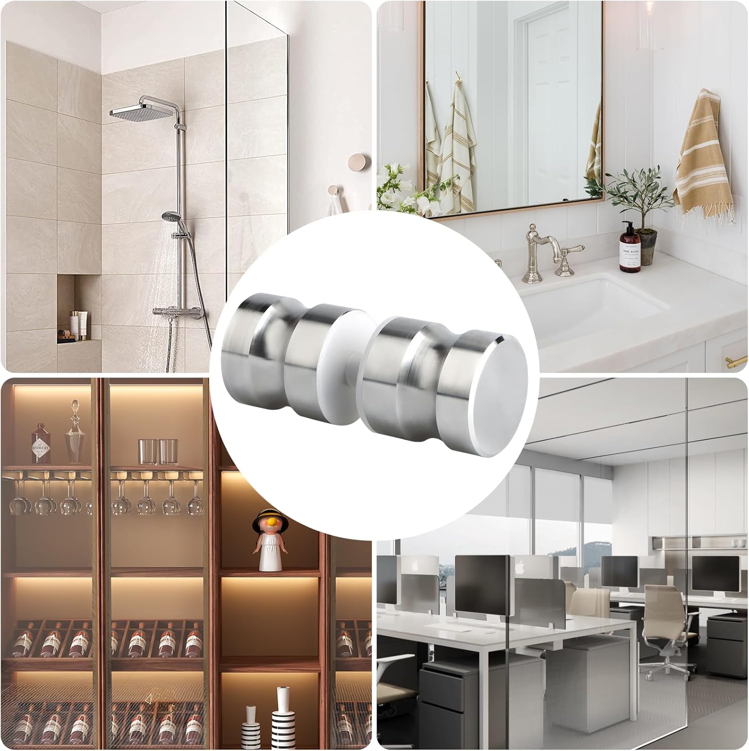 Brushed Nickel Stainless Steel Shower Glass Door Handle - Replacement Knob for Sliding Doors - Solid SUS304 Double Side Pull Hardware