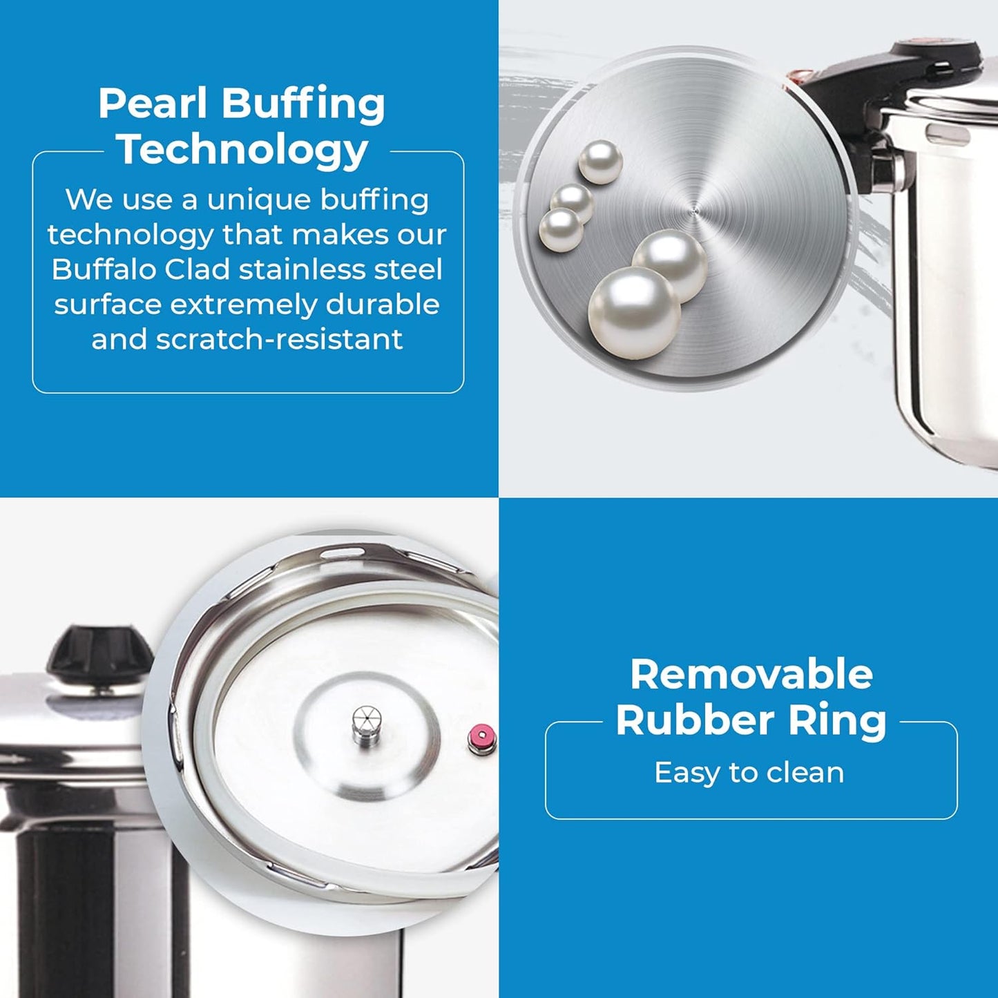 Buffalo 8 Qt Stainless Steel Pressure Cooker - Small Canning Pot with Lid for Home and Commercial Use - Easy to Clean Stovetop Pressure Canner - SG Certified QCP408