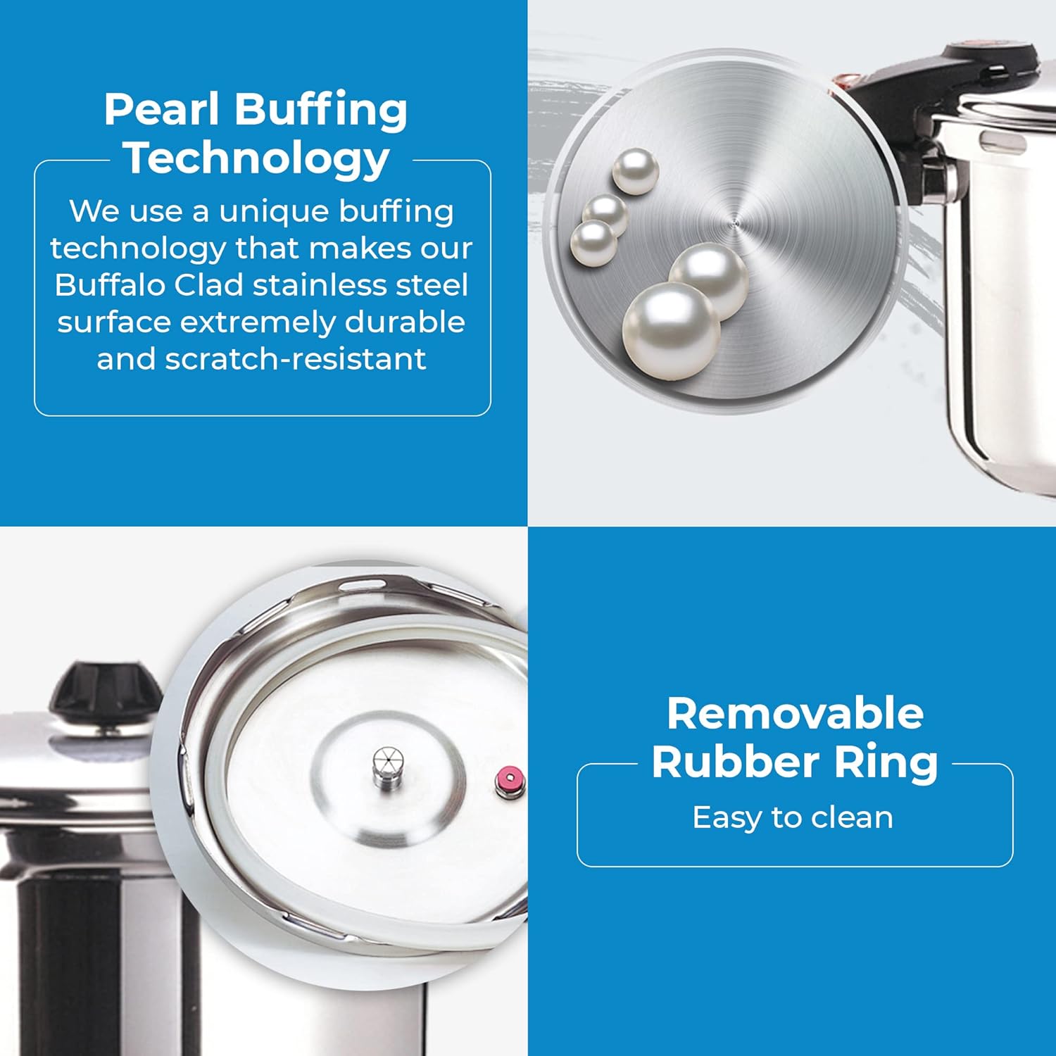 Buffalo 8 Qt Stainless Steel Pressure Cooker - Small Canning Pot with Lid for Home and Commercial Use - Easy to Clean Stovetop Pressure Canner - SG Certified QCP408