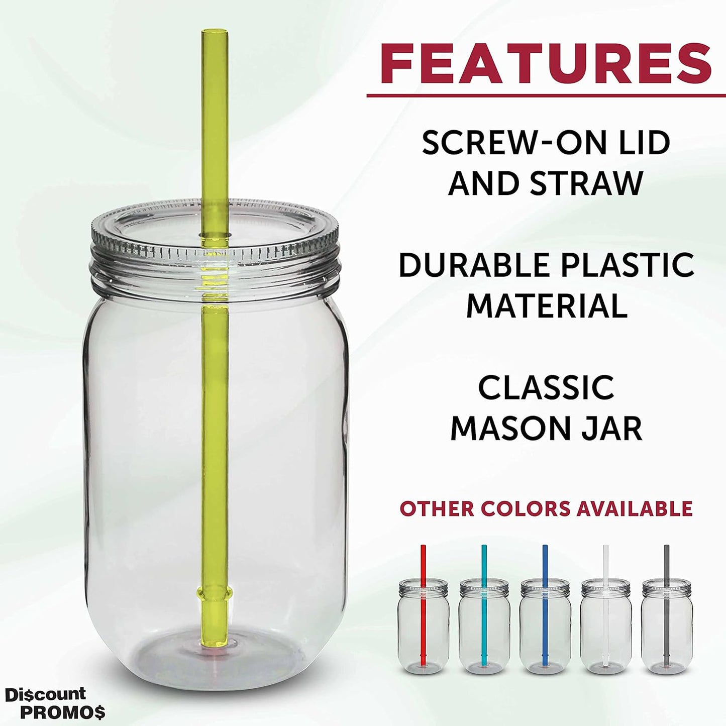 Bulk Pack of 10 Apple Green Plastic Mason Jars with Straw - 24 oz. - Perfect for Overnight Oats, Fruits, Pickles, and Beverages