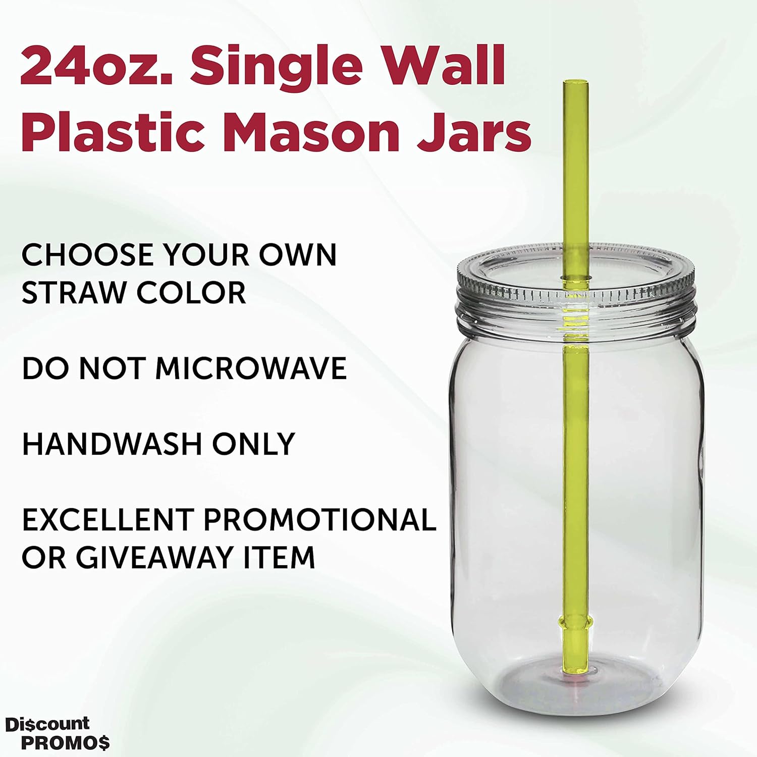 Bulk Pack of 10 Apple Green Plastic Mason Jars with Straw - 24 oz. - Perfect for Overnight Oats, Fruits, Pickles, and Beverages