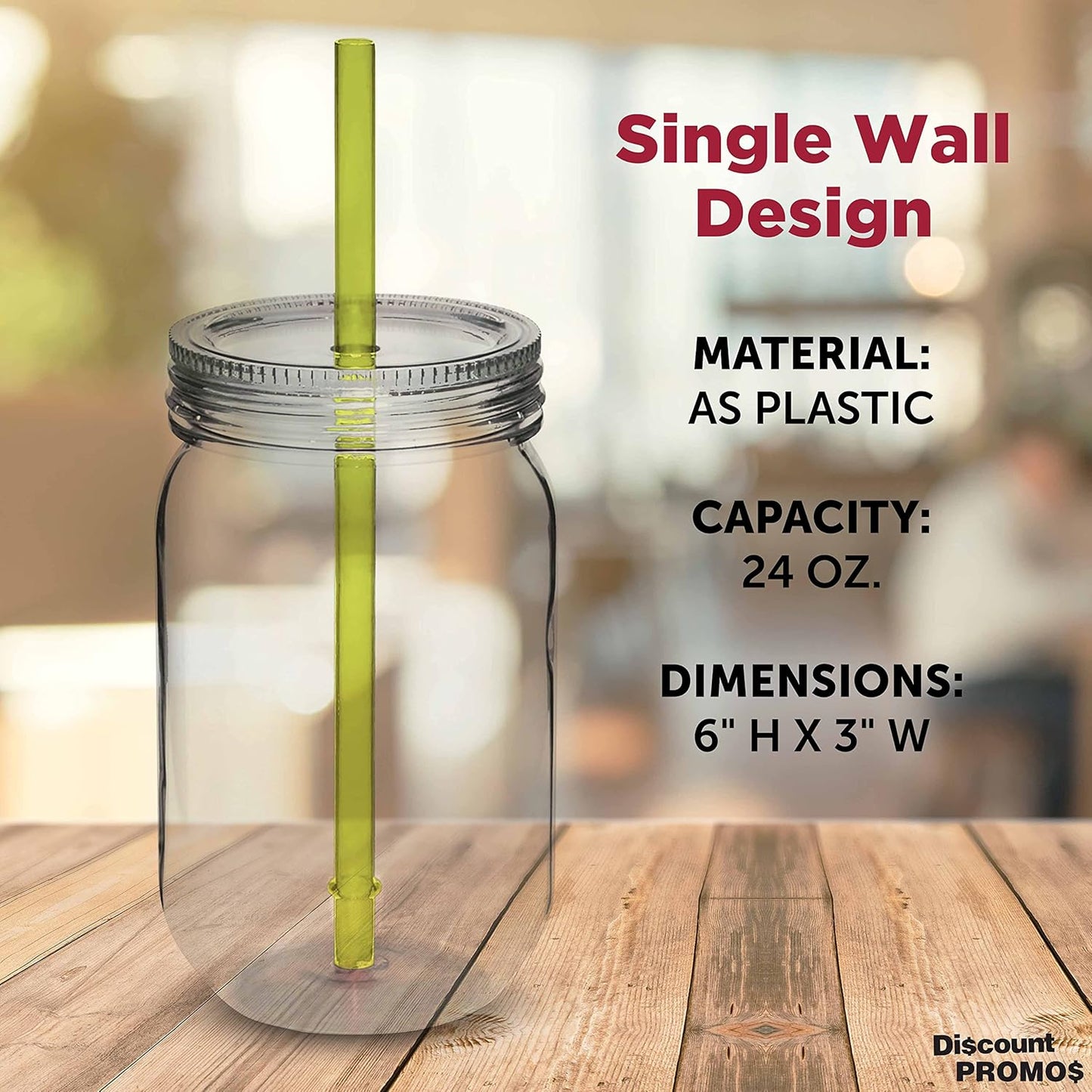 Bulk Pack of 10 Apple Green Plastic Mason Jars with Straw - 24 oz. - Perfect for Overnight Oats, Fruits, Pickles, and Beverages