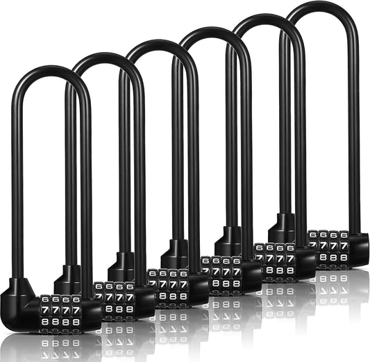Bulk Pack of 4-Digit Combination Padlocks with Long 6" Shackle - Resettable Code for Outdoor Gates, Bicycles, Gym, School Locker - Set of 6 - WildKart
