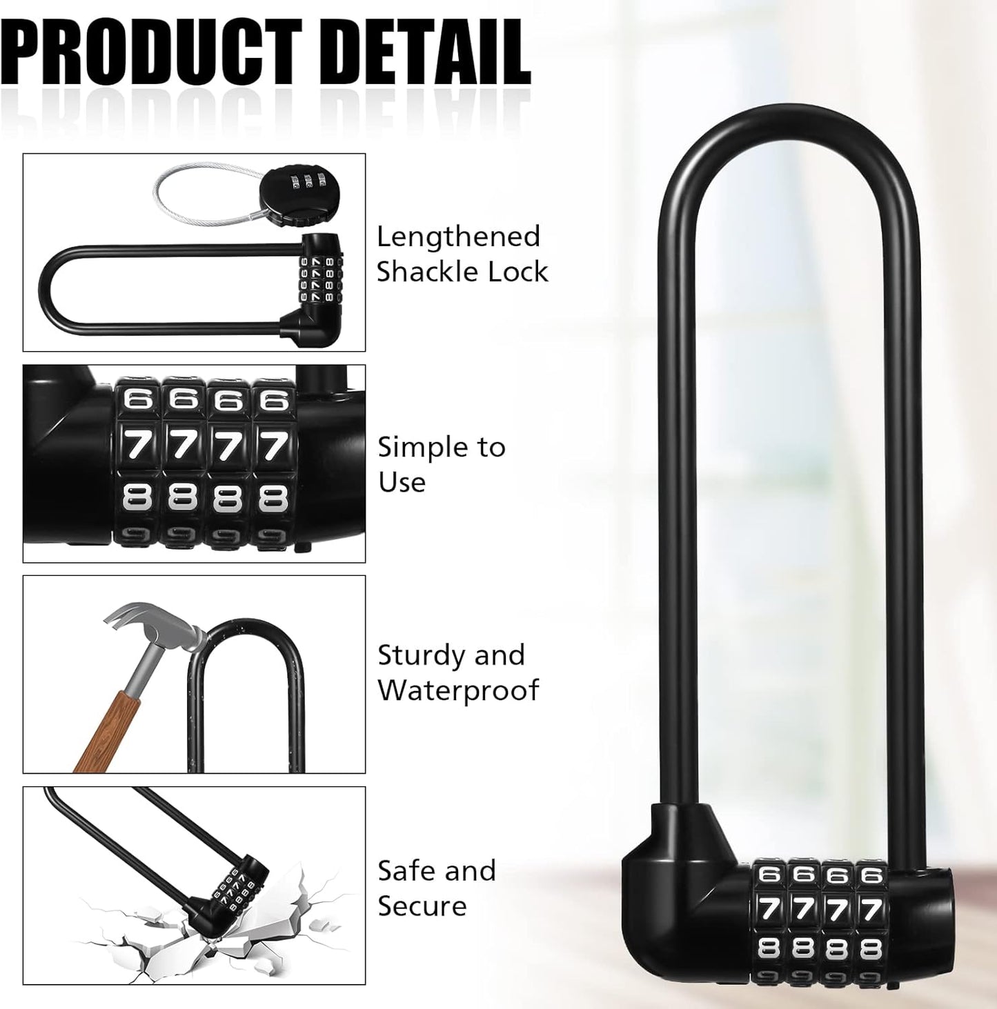 Bulk Pack of 4-Digit Combination Padlocks with Long 6" Shackle - Resettable Code for Outdoor Gates, Bicycles, Gym, School Locker - Set of 6 - WildKart