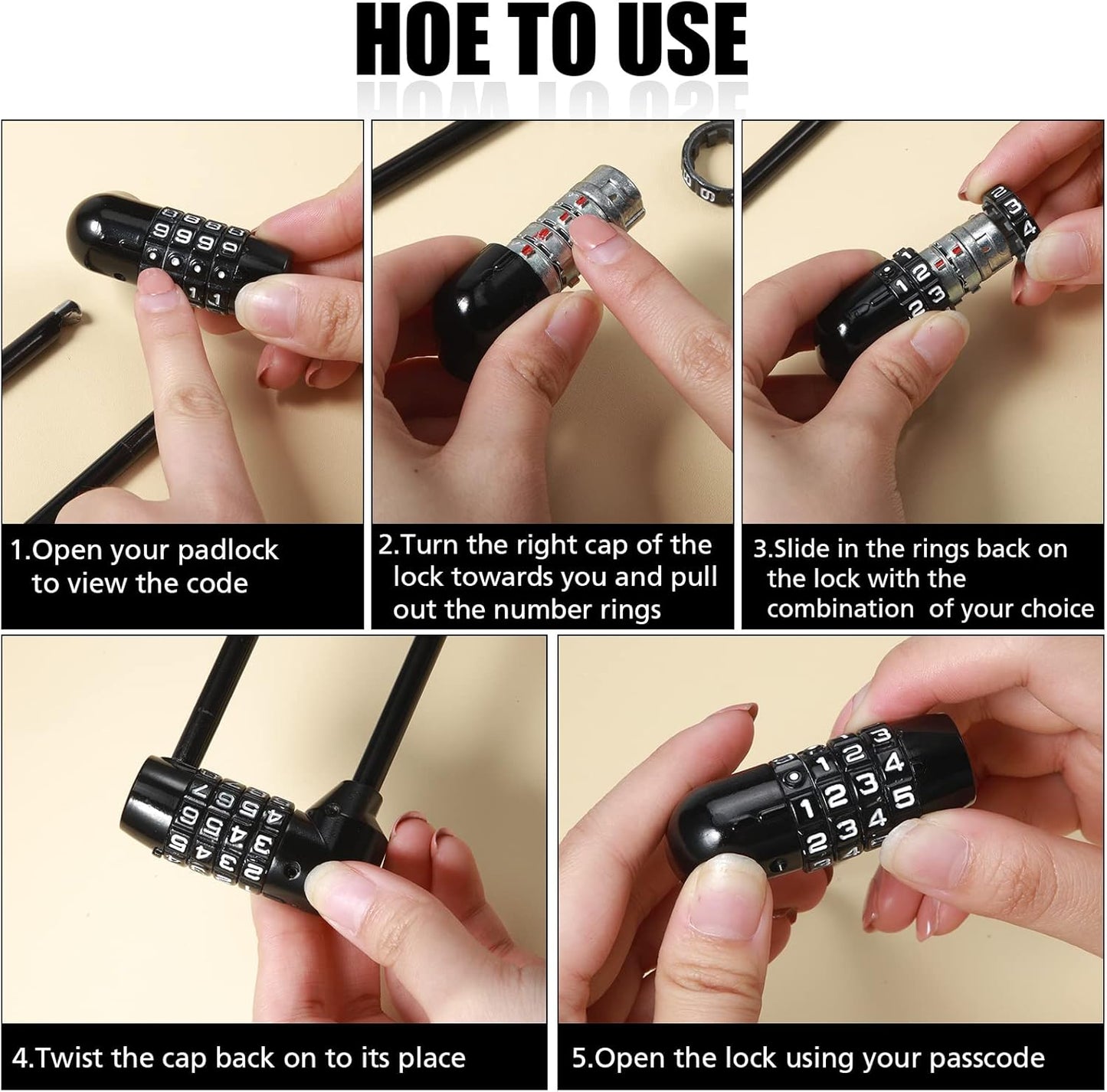 Bulk Pack of 4-Digit Combination Padlocks with Long 6" Shackle - Resettable Code for Outdoor Gates, Bicycles, Gym, School Locker - Set of 6 - WildKart