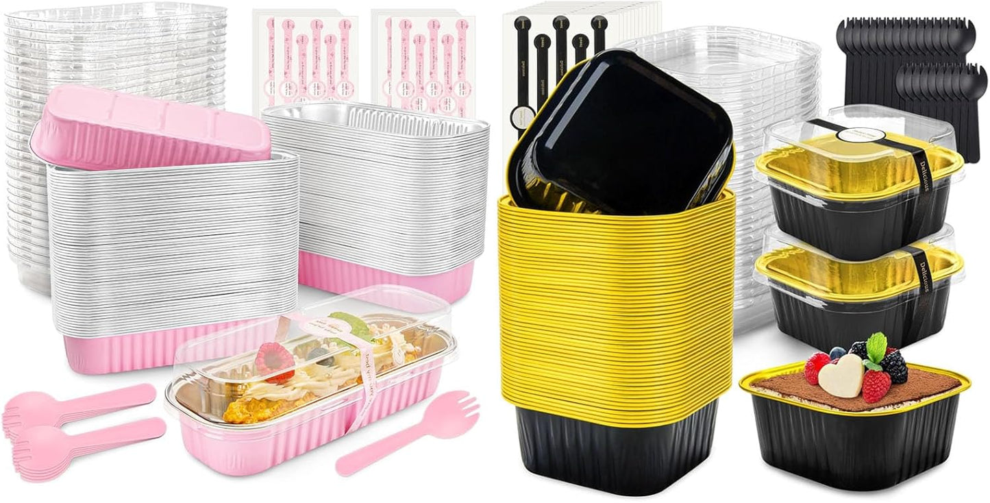 Bulk Set of 180 Mini Loaf and Aluminum Pans for Pudding, Souffle, Party, Wedding - NPLUX