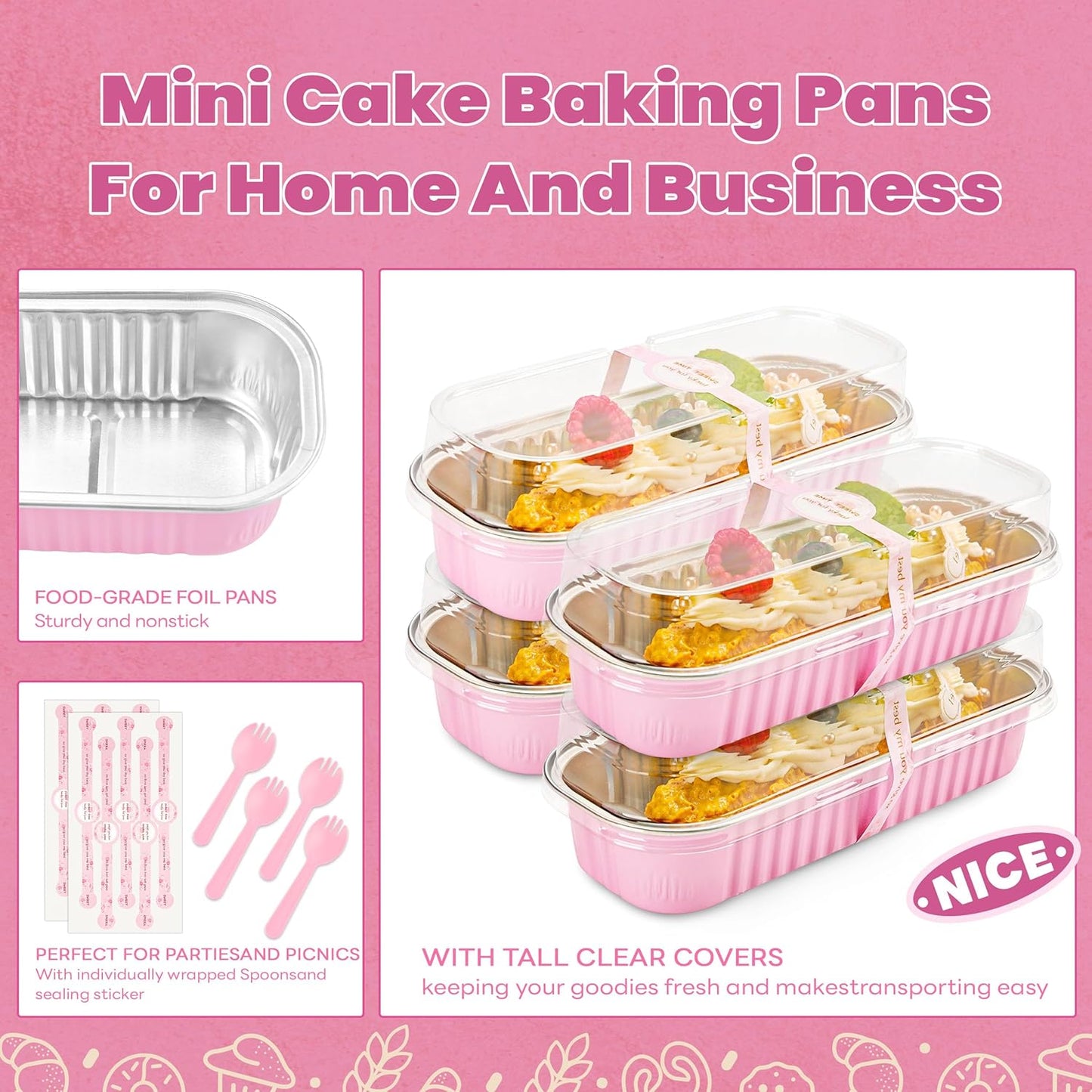 Bulk Set of 180 Mini Loaf and Aluminum Pans for Pudding, Souffle, Party, Wedding - NPLUX