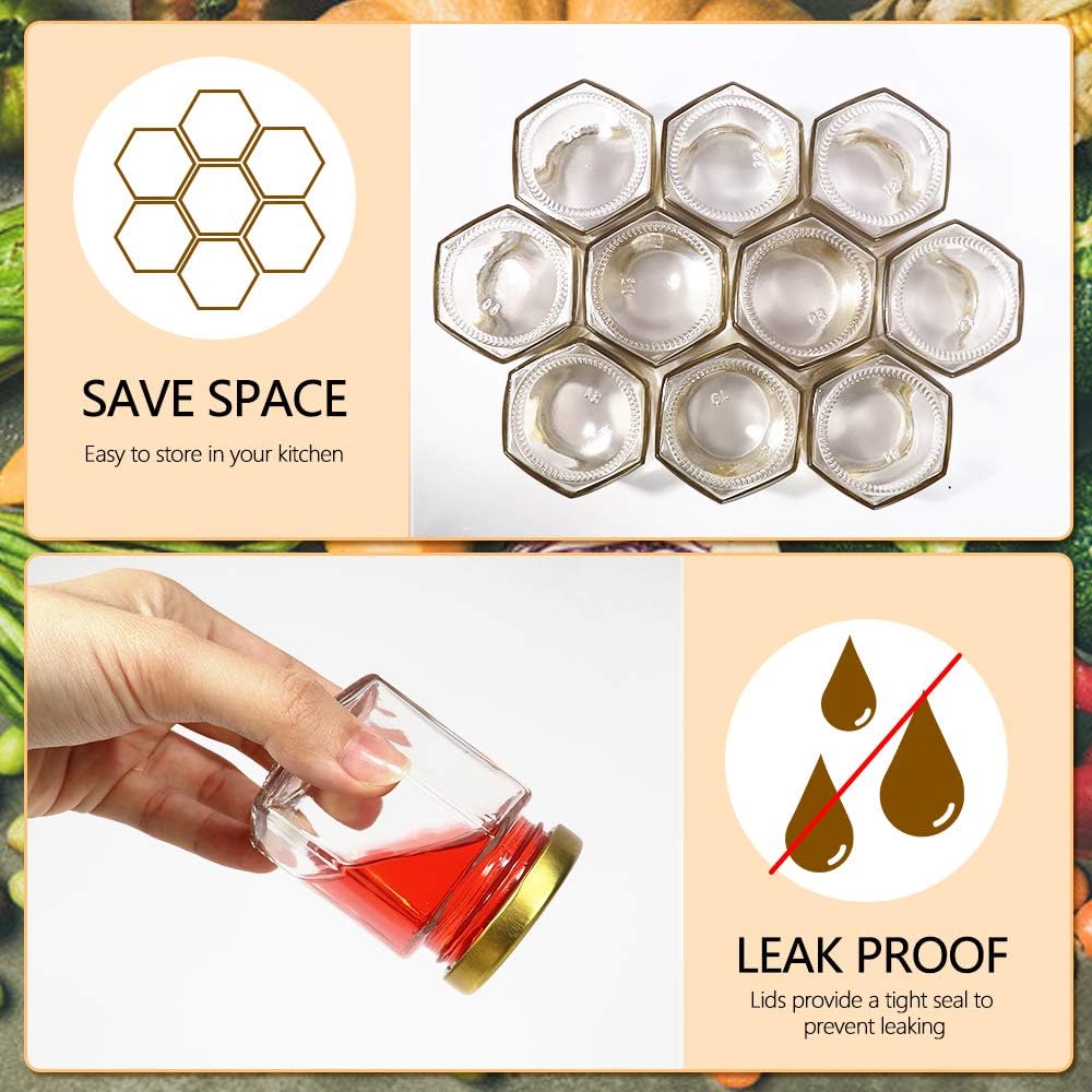 Bulk Set of 30 Hexagonal Mini Glass Honey Jars with Wooden Dips and Bee Decor - Ideal for Baby Showers, Parties, and Weddings