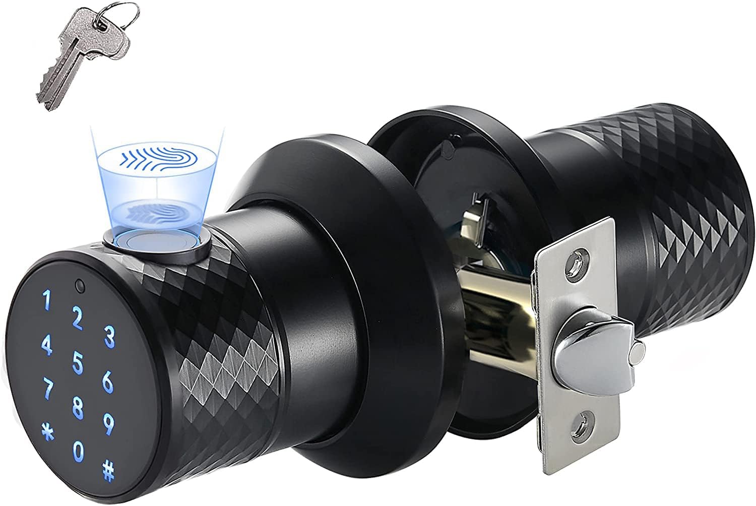 Buoan Smart Fingerprint Door Knob with Keypad and Sensor - Keyless Entry Lock for Home, Office, Hotel, Garage - Unlocking Records - No App Needed