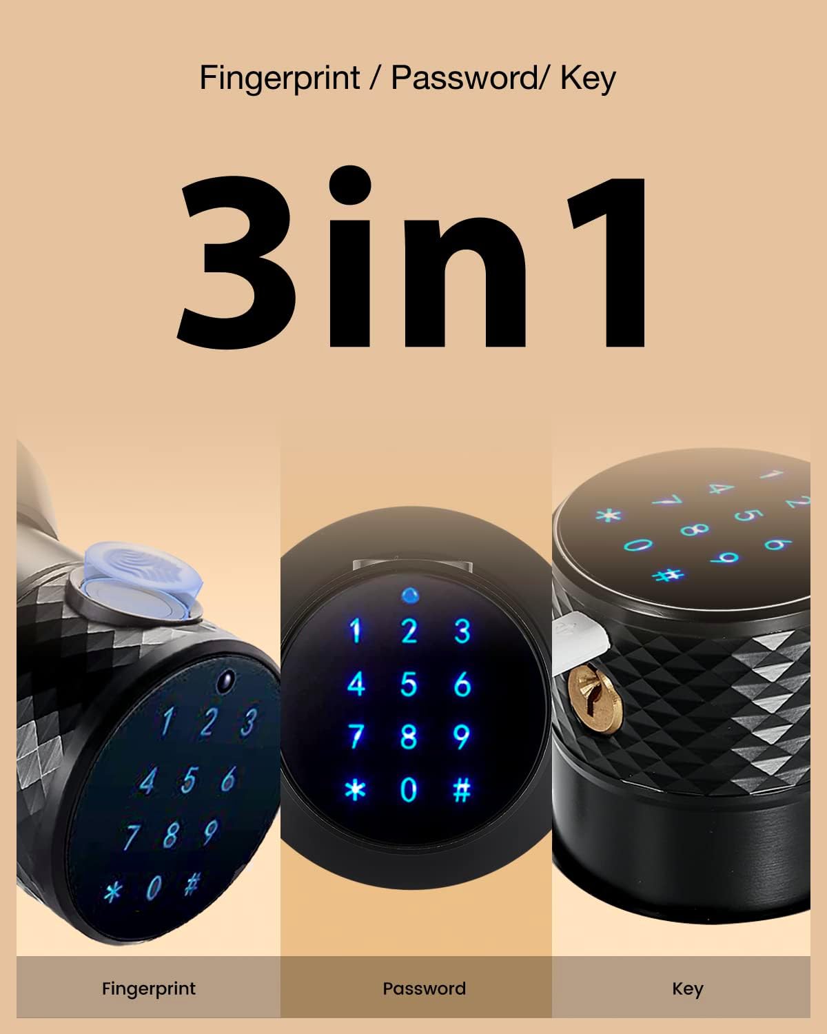 Buoan Smart Fingerprint Door Knob with Keypad and Sensor - Keyless Entry Lock for Home, Office, Hotel, Garage - Unlocking Records - No App Needed