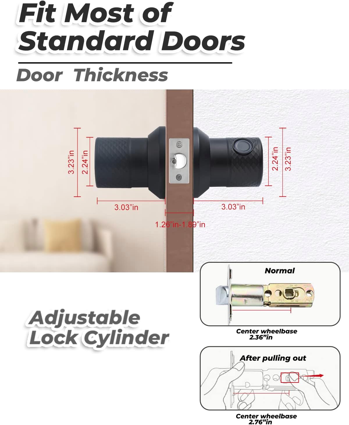 Buoan Smart Fingerprint Door Knob with Keypad and Sensor - Keyless Entry Lock for Home, Office, Hotel, Garage - Unlocking Records - No App Needed