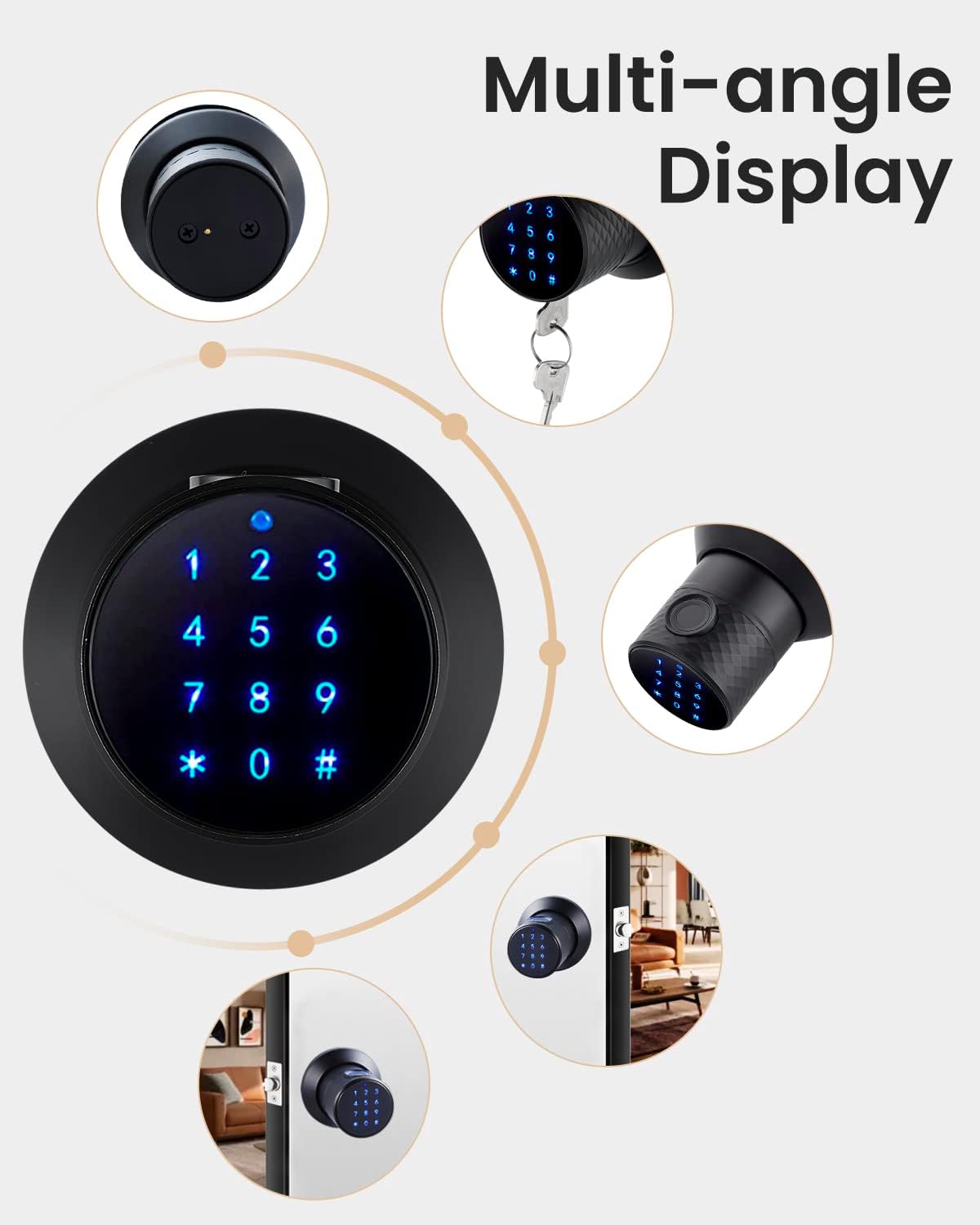 Buoan Smart Fingerprint Door Knob with Keypad and Sensor - Keyless Entry Lock for Home, Office, Hotel, Garage - Unlocking Records - No App Needed