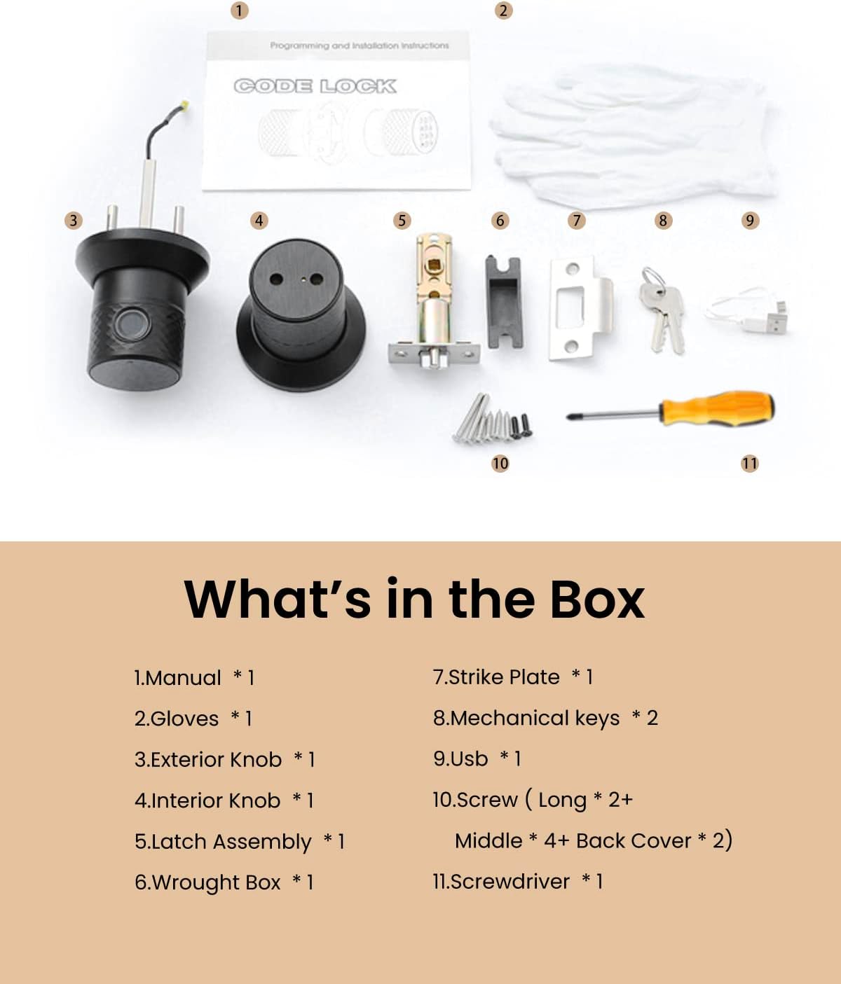 Buoan Smart Fingerprint Door Knob with Keypad and Sensor - Keyless Entry Lock for Home, Office, Hotel, Garage - Unlocking Records - No App Needed