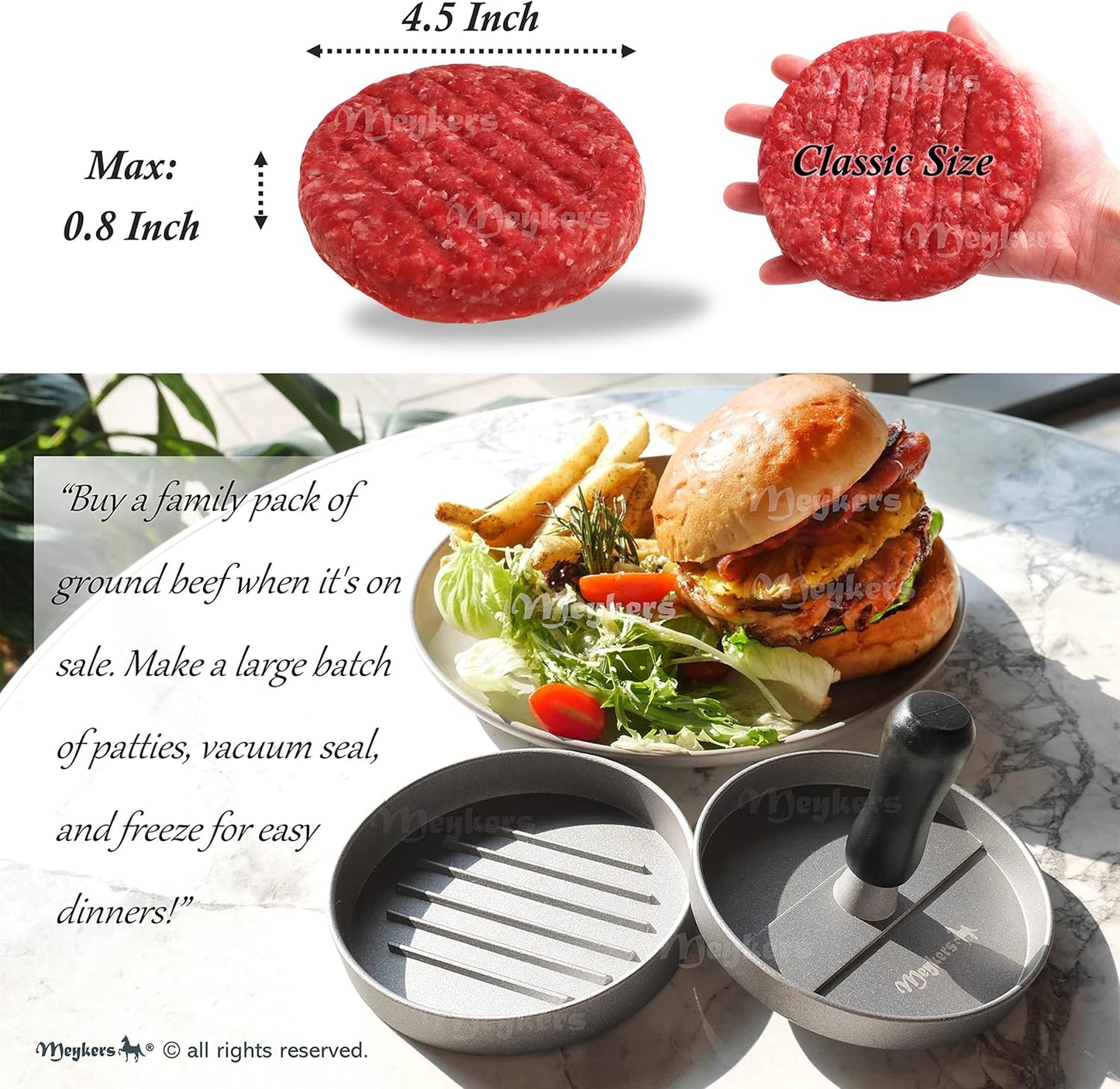 Burger Press with 100 Patty Papers Set - Non-Stick Hamburger Maker Mold for Grill BBQ - BPA Free & Dishwasher Safe