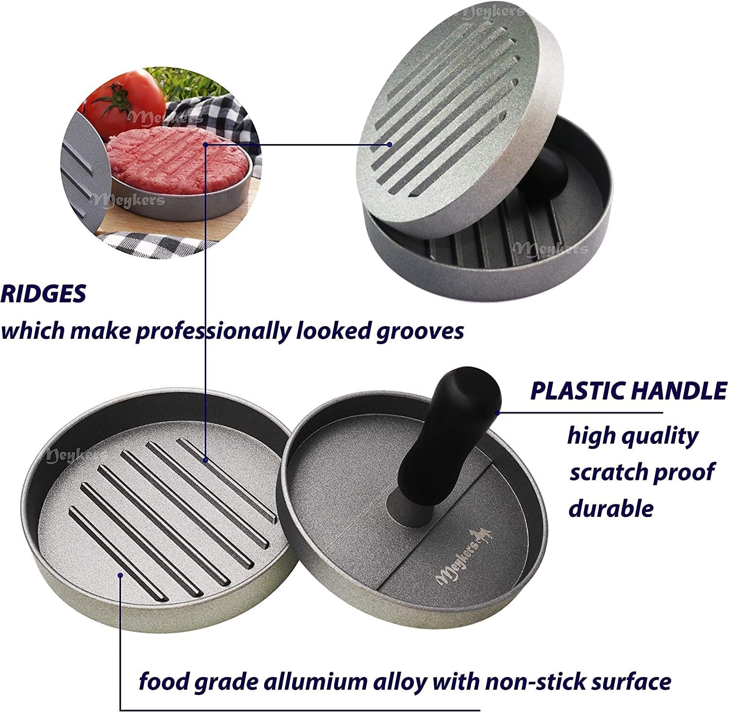 Burger Press with 100 Patty Papers Set - Non-Stick Hamburger Maker Mold for Grill BBQ - BPA Free & Dishwasher Safe
