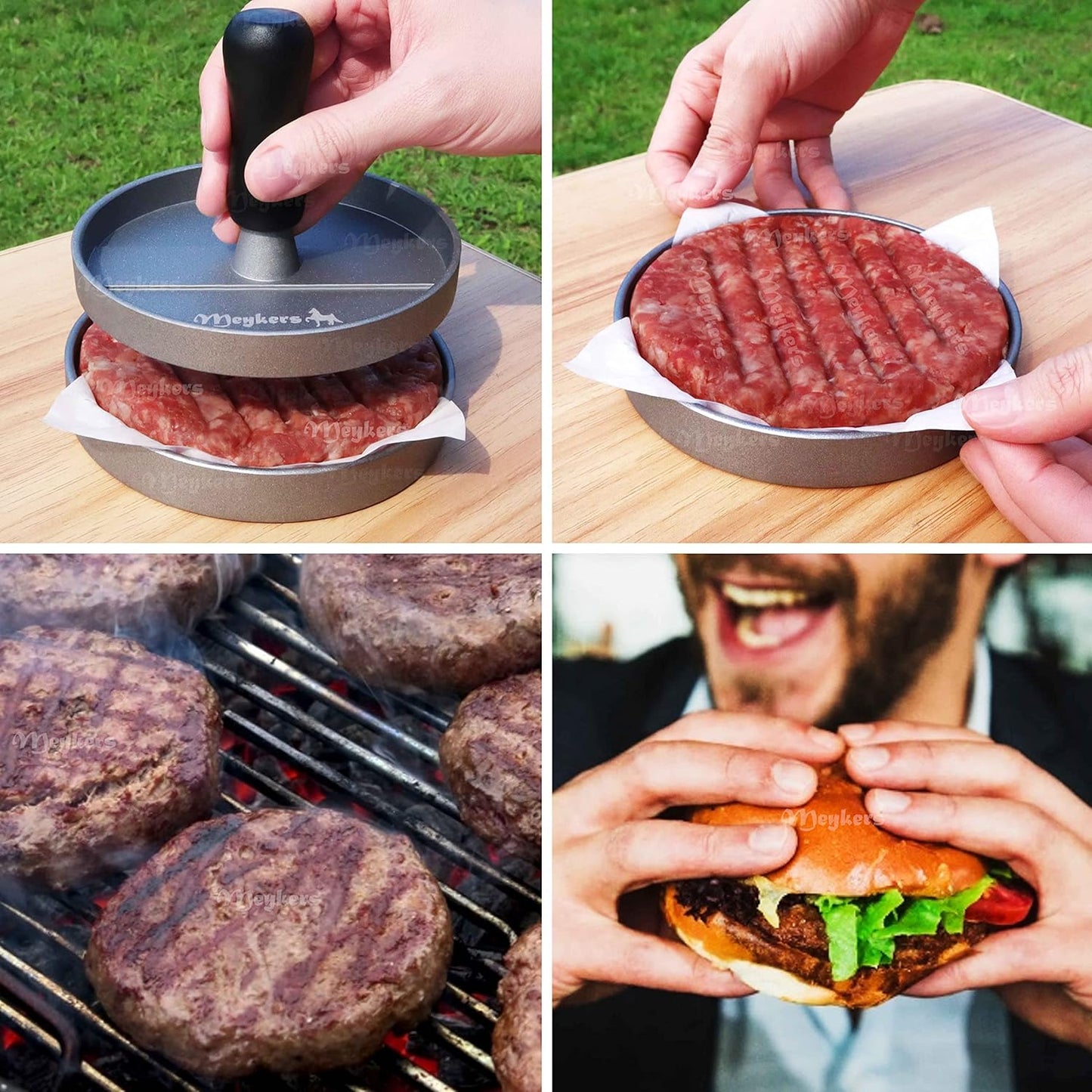 Burger Press with 100 Patty Papers Set - Non-Stick Hamburger Maker Mold for Grill BBQ - BPA Free & Dishwasher Safe