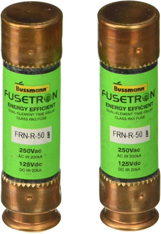 Bussmann BP/FRN-R-50 50 Amp Fusetron Time-Delay Fuse, 250V UL Listed, 2-Pack - Class RK5 Dual Element Fuse