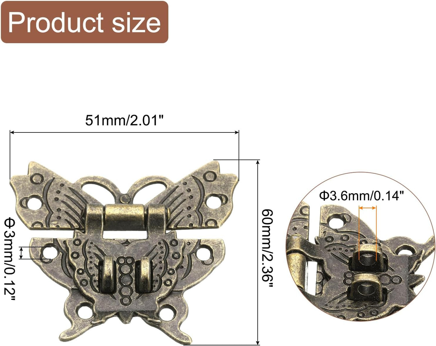 Butterfly Decorative Retro Box Toggle Latch with Double Padlock Holes - Bronze Finish, 51 x 60mm by uxcell